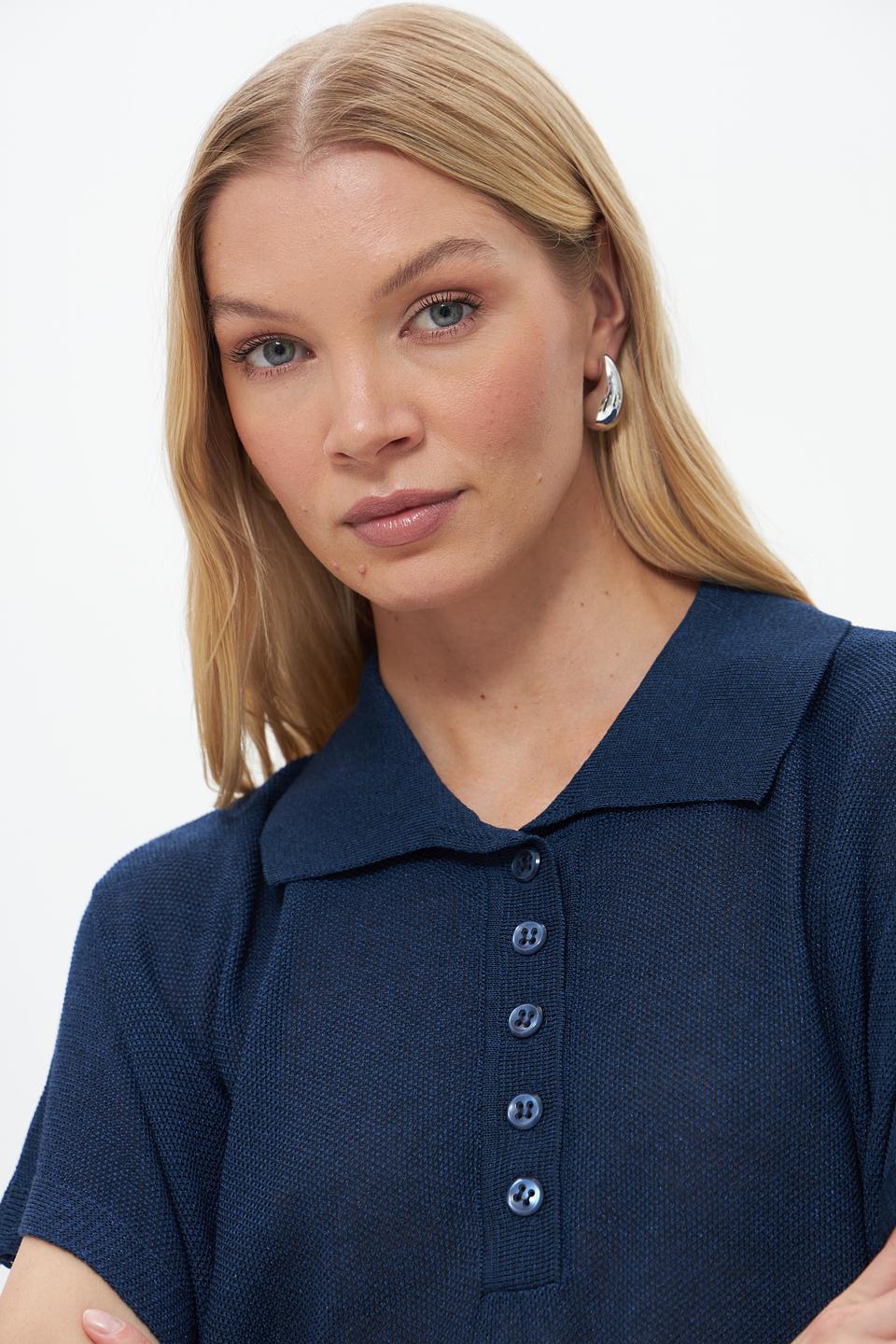 Пуловер Croche с воротником-поло тёмно-синий