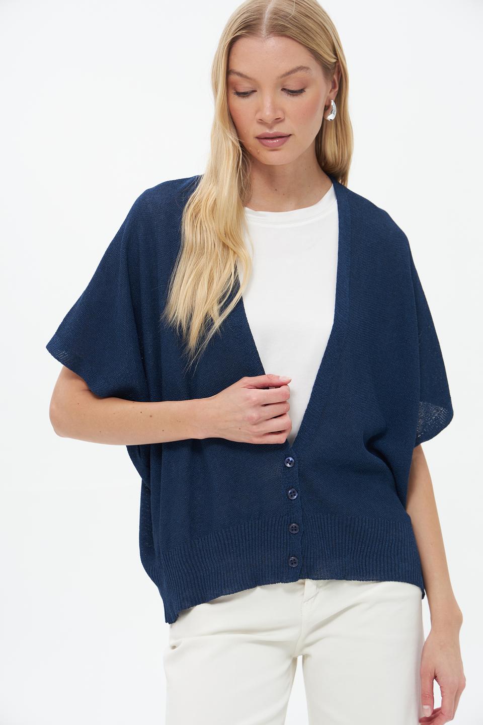 Жакет Croche вязаный синий