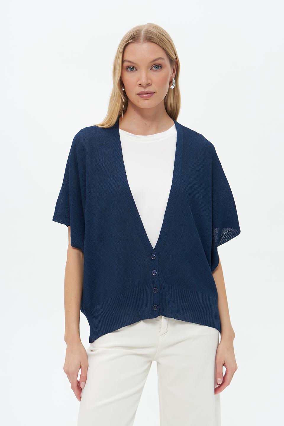 Жакет Croche вязаный синий