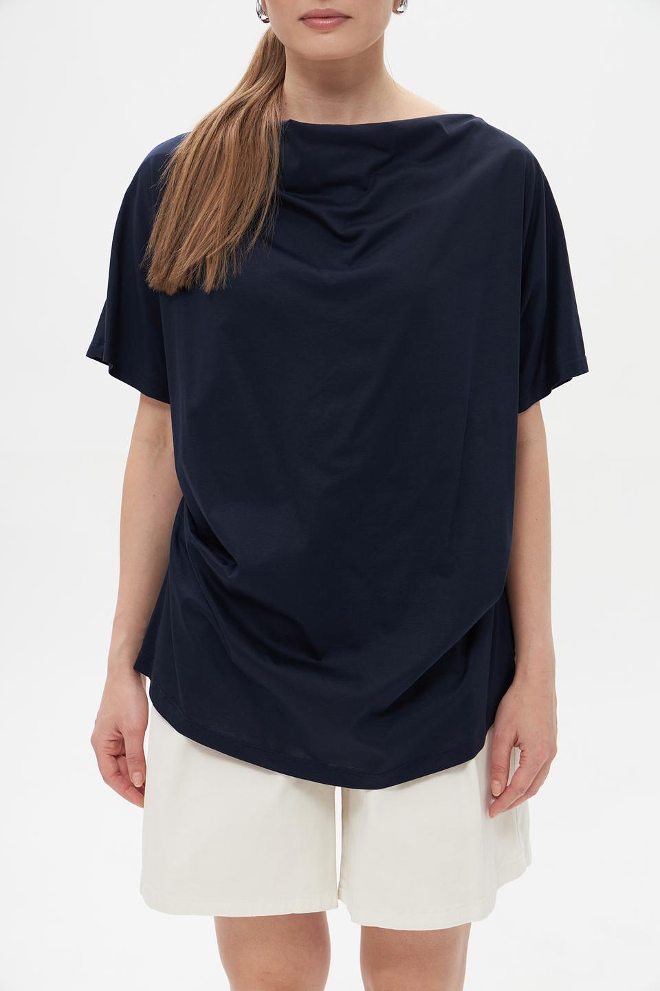 Футболка Croche с драпировкой темно-синяя