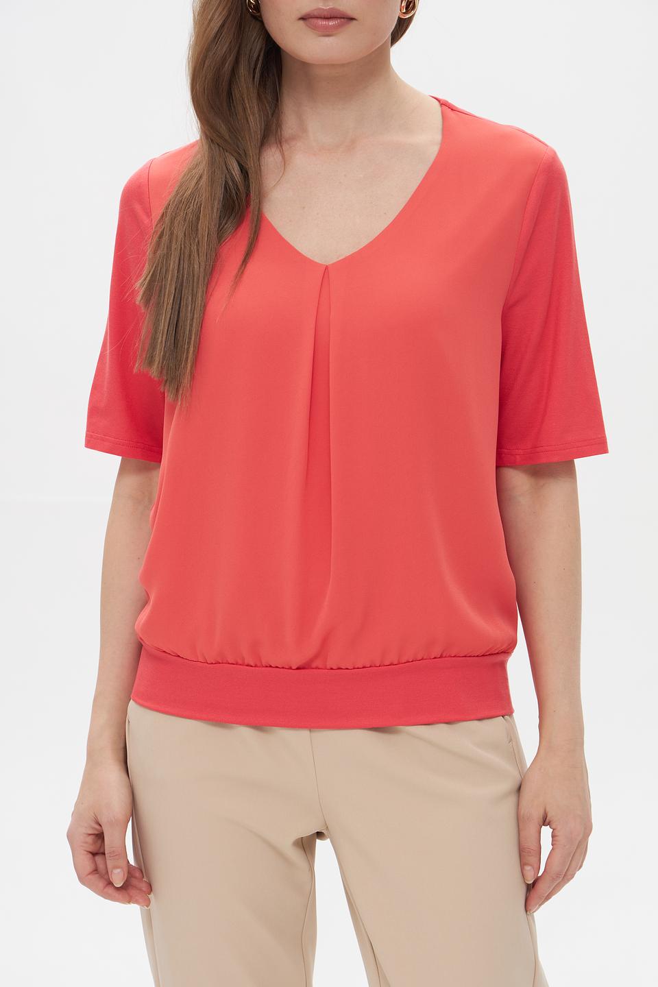 Блуза Frank Walder красная с V-образным вырезом и сборкой