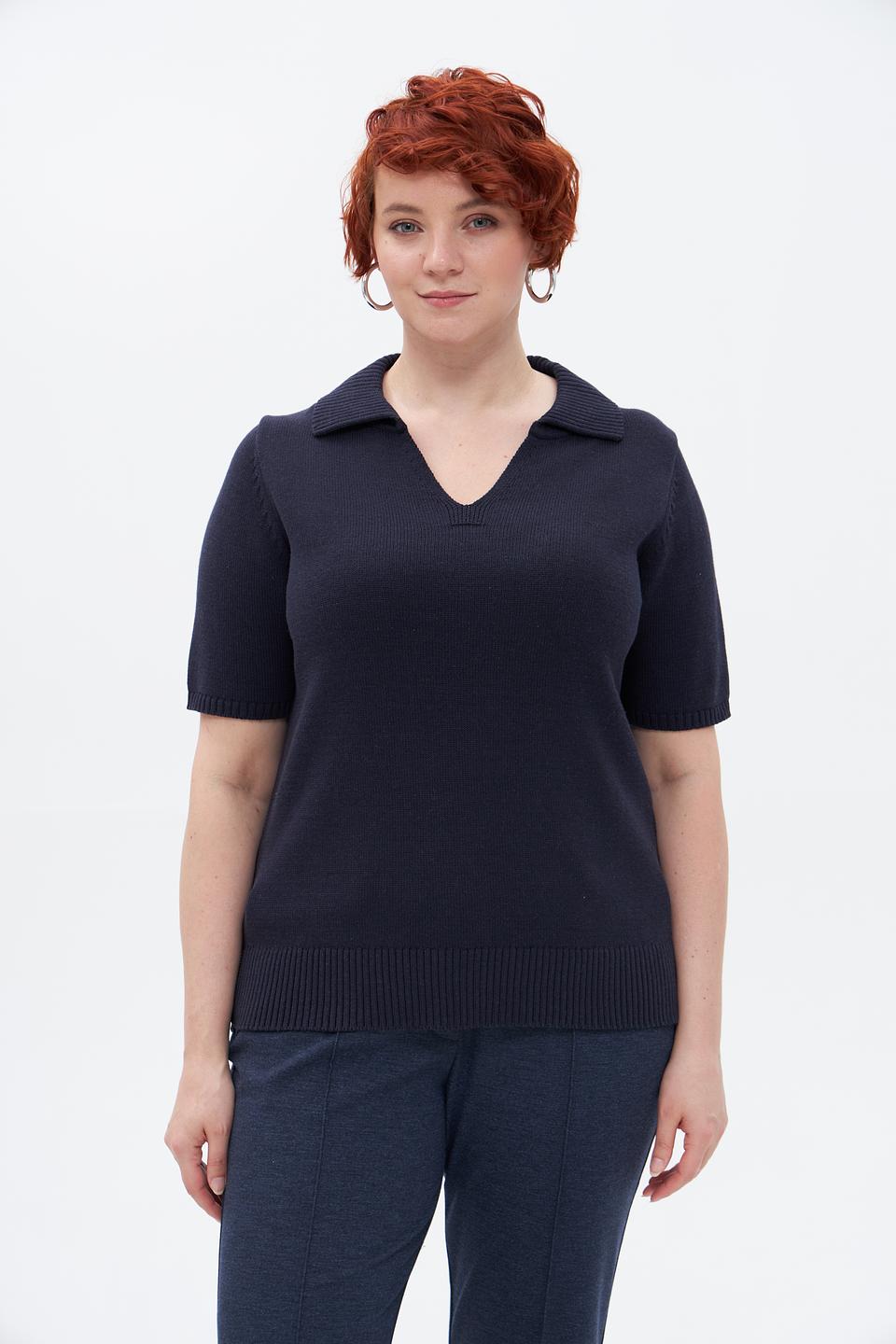 Пуловер Lebek с воротником-поло тёмно-синий