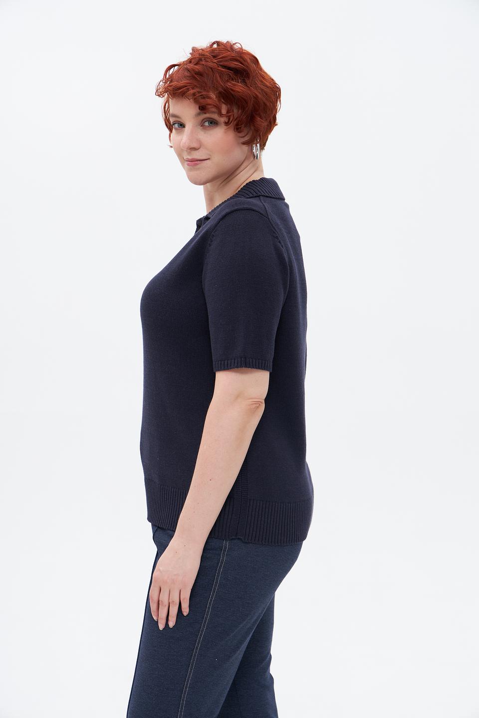 Пуловер Lebek с воротником-поло тёмно-синий