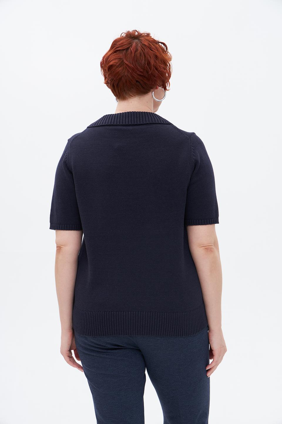 Пуловер Lebek с воротником-поло тёмно-синий