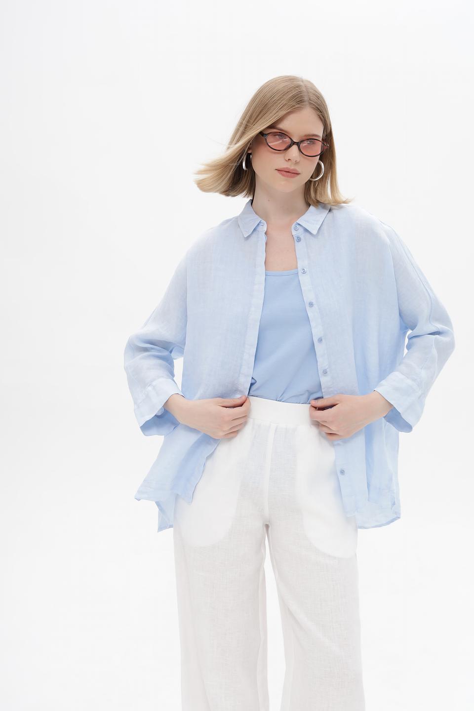 Блуза Oui из льна голубого цвета