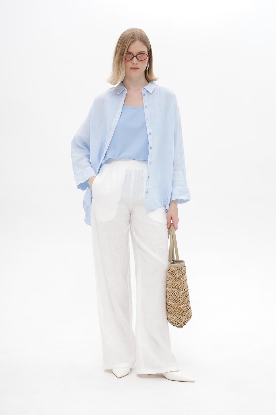 Блуза Oui из льна голубого цвета