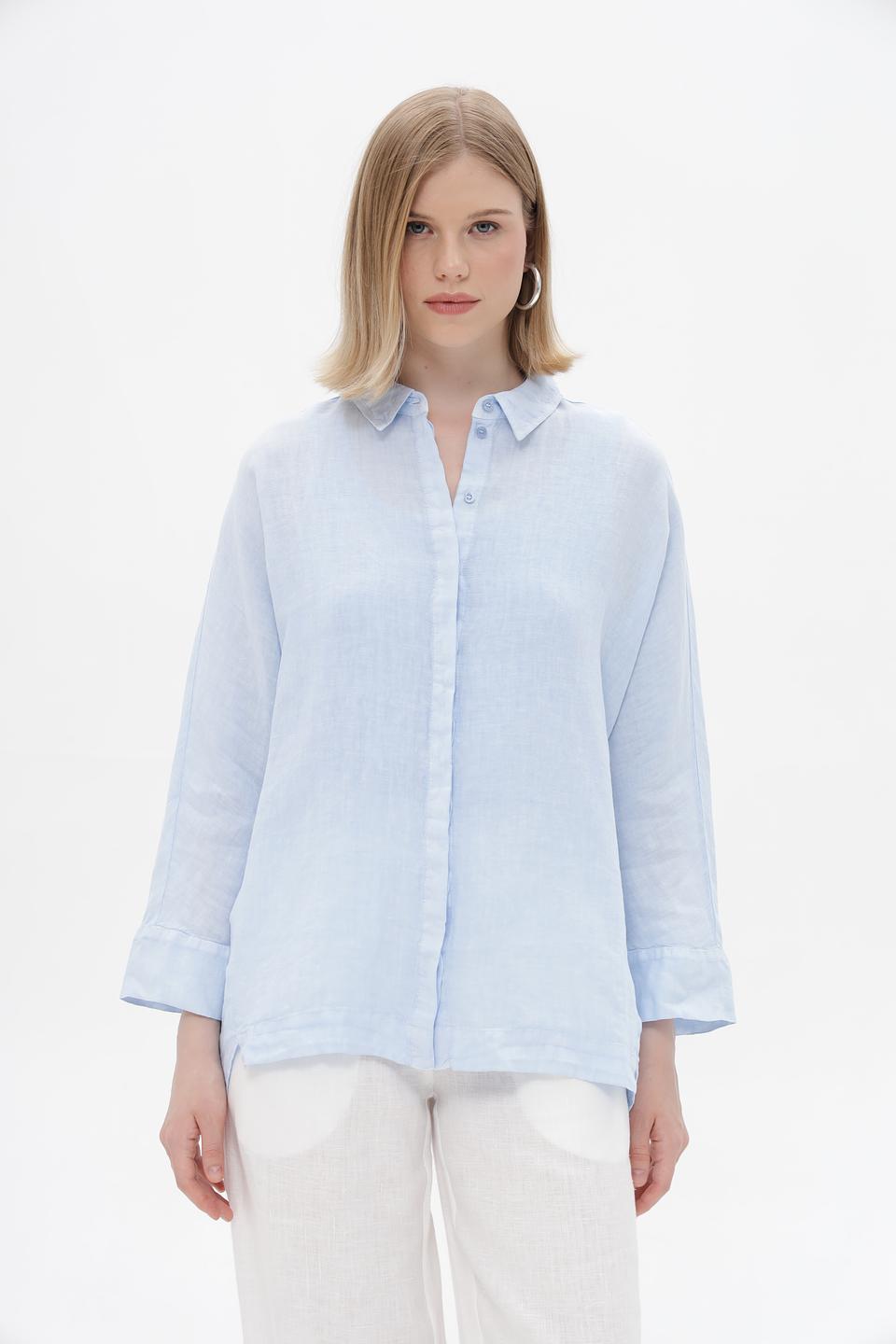 Блуза Oui из льна голубого цвета