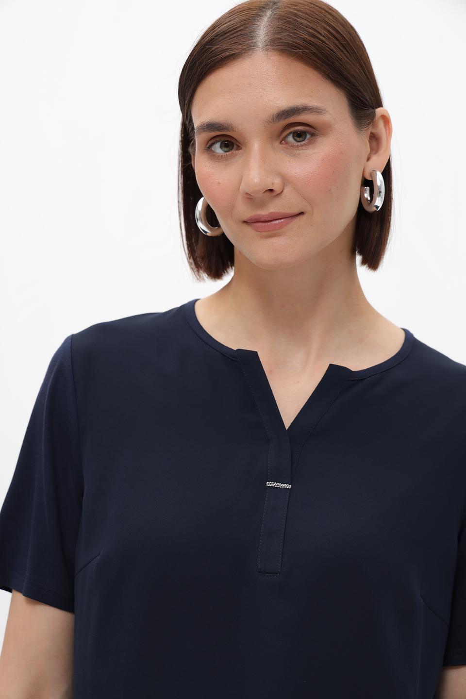 Блузка Frank Walder темно-синяя с V-образным вырезом