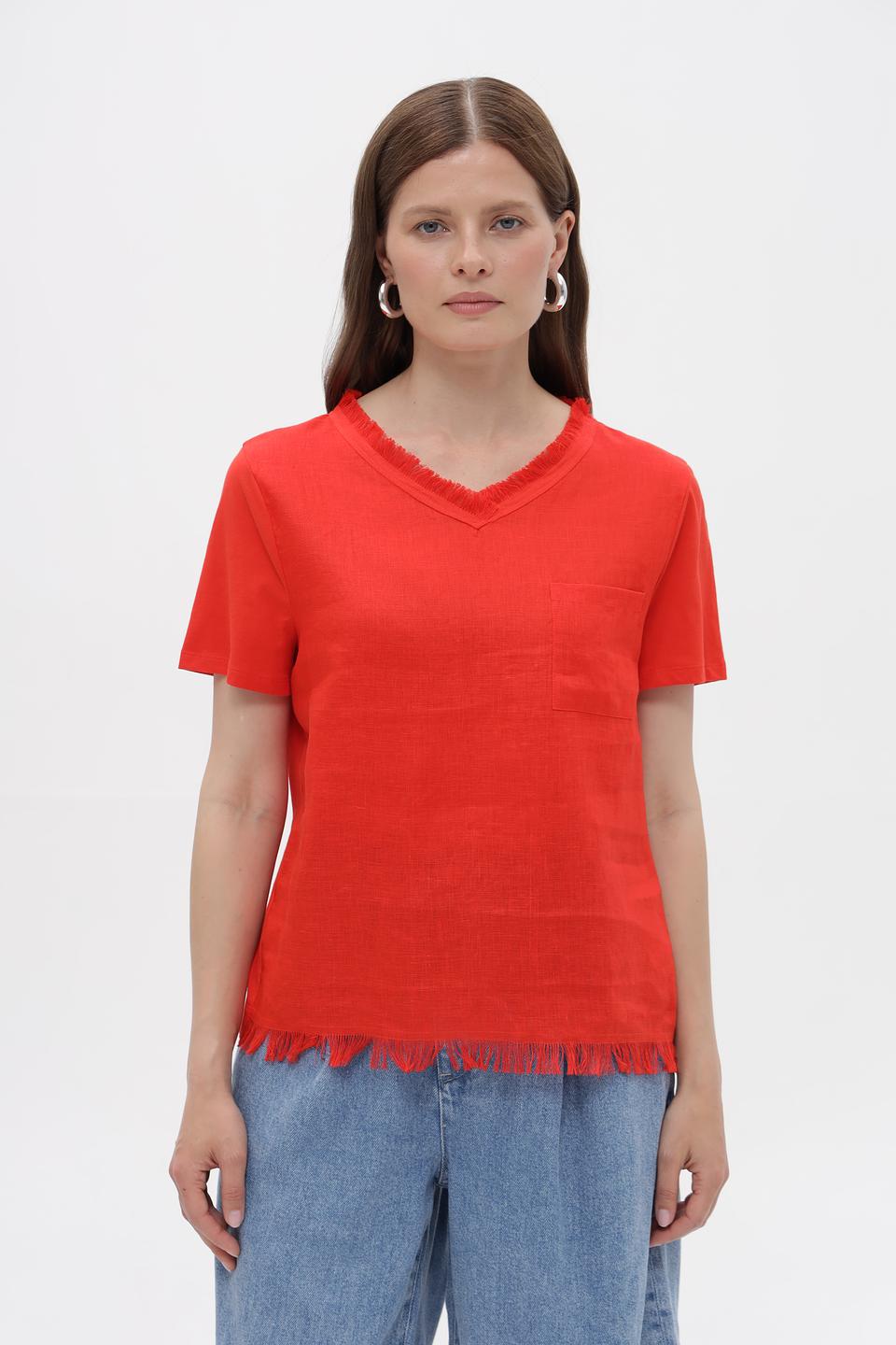 Блузка Marc Cain Collections оранжевая с бахромой