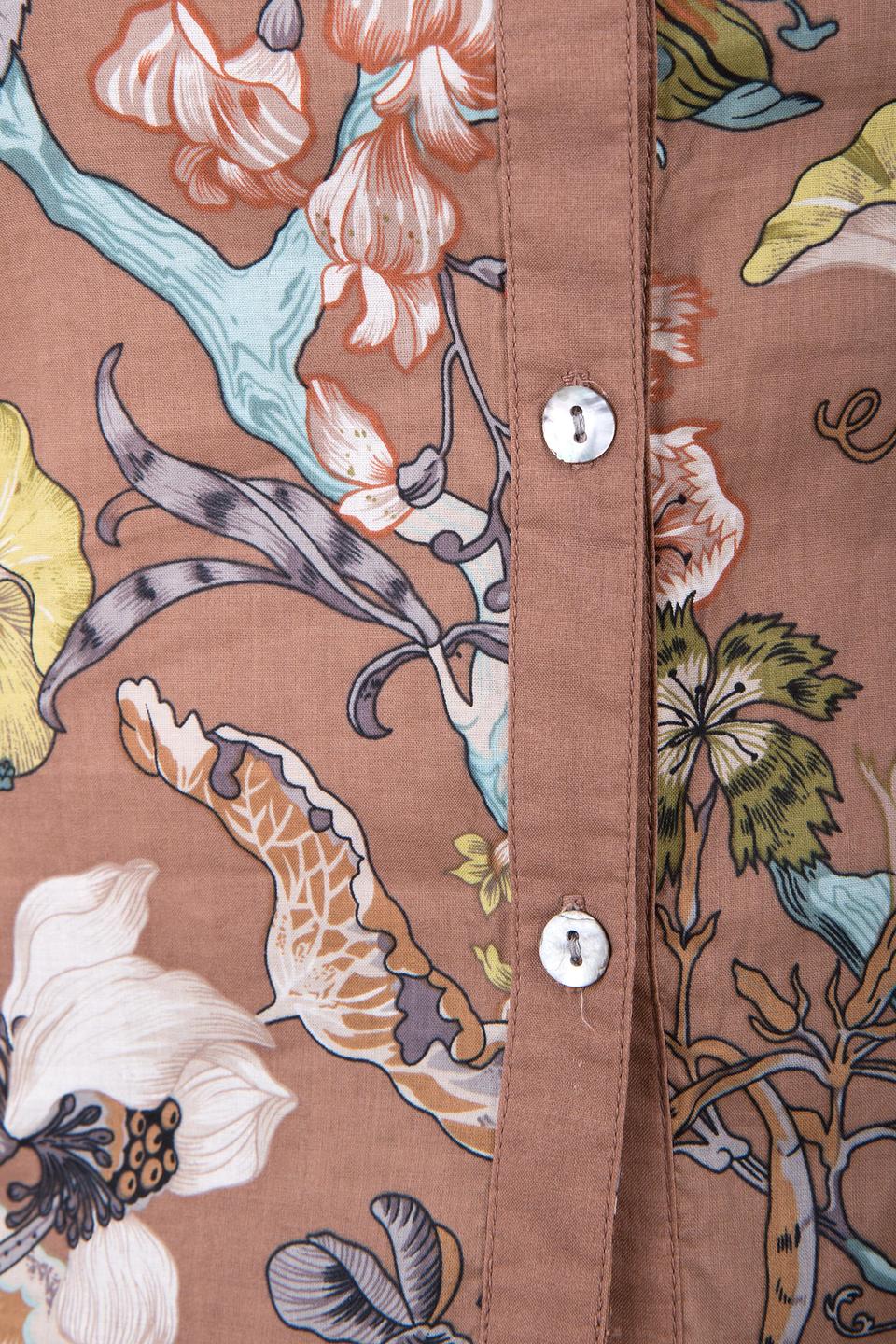 Блуза Pezzo туника, коричневая с цветочным принтом, рукава 3/4