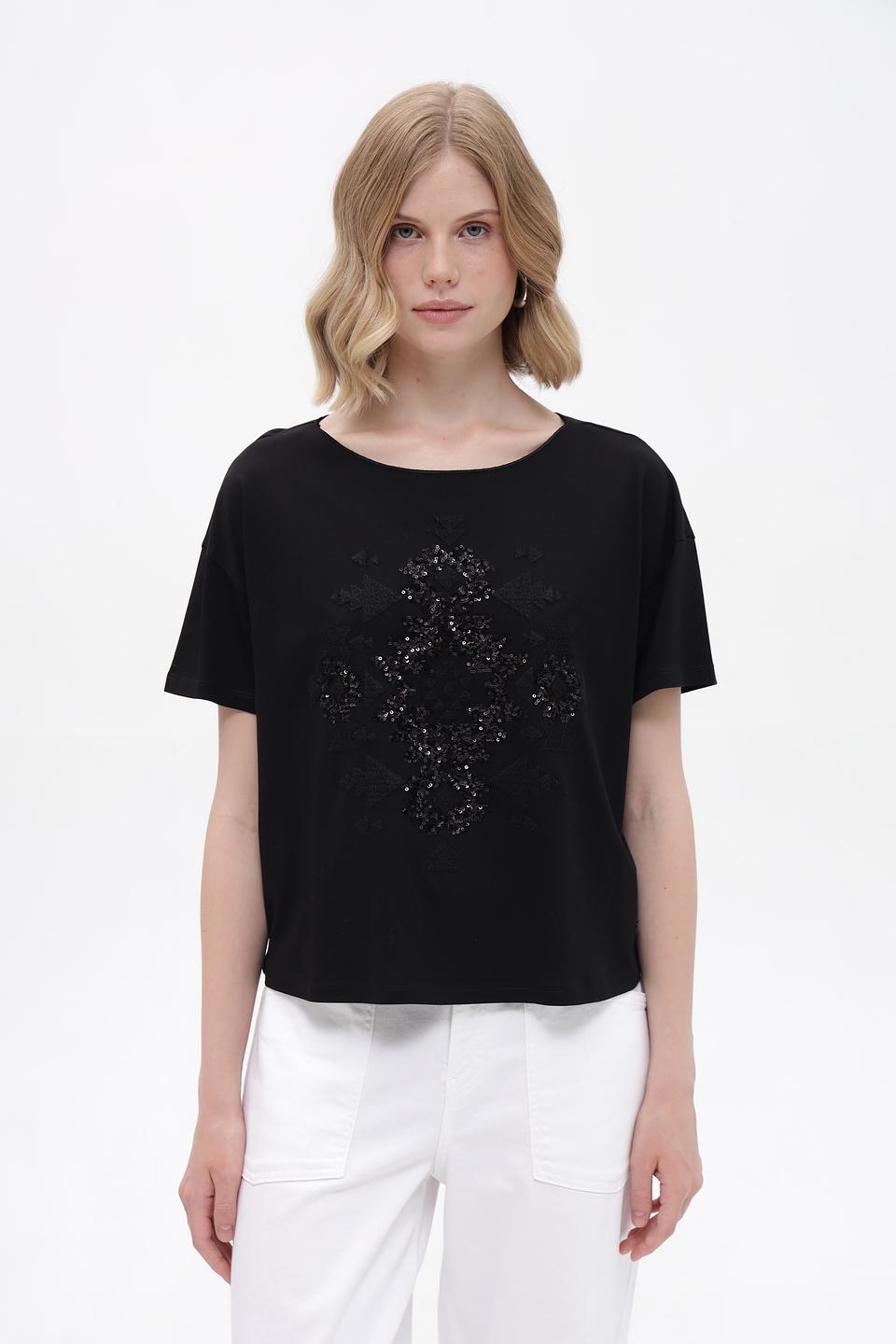 Футболка Monari с пайетками чёрная
