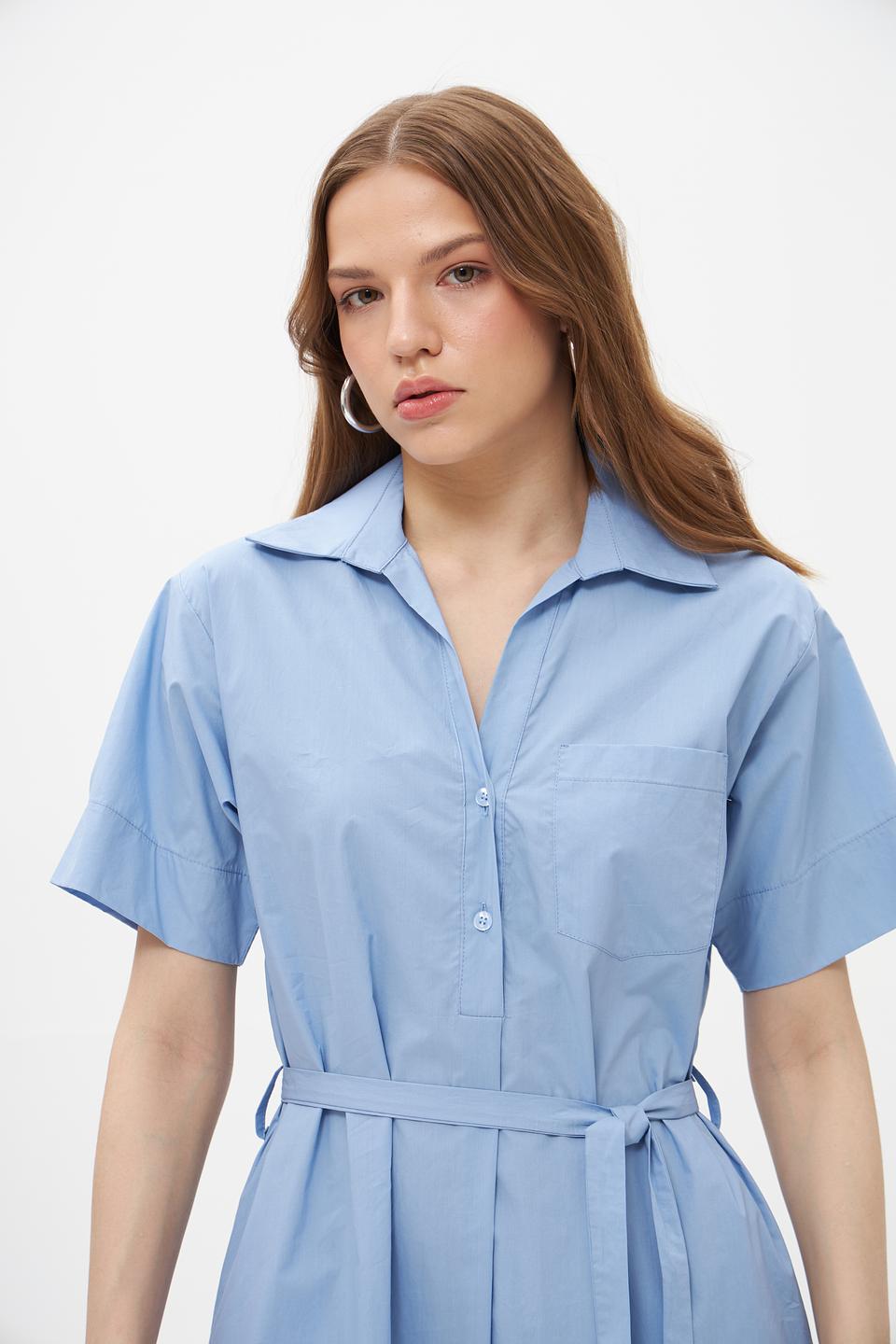 Платье Croche приталенное голубое