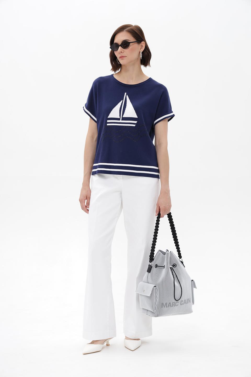 Пуловер Passioni с яхтой синий