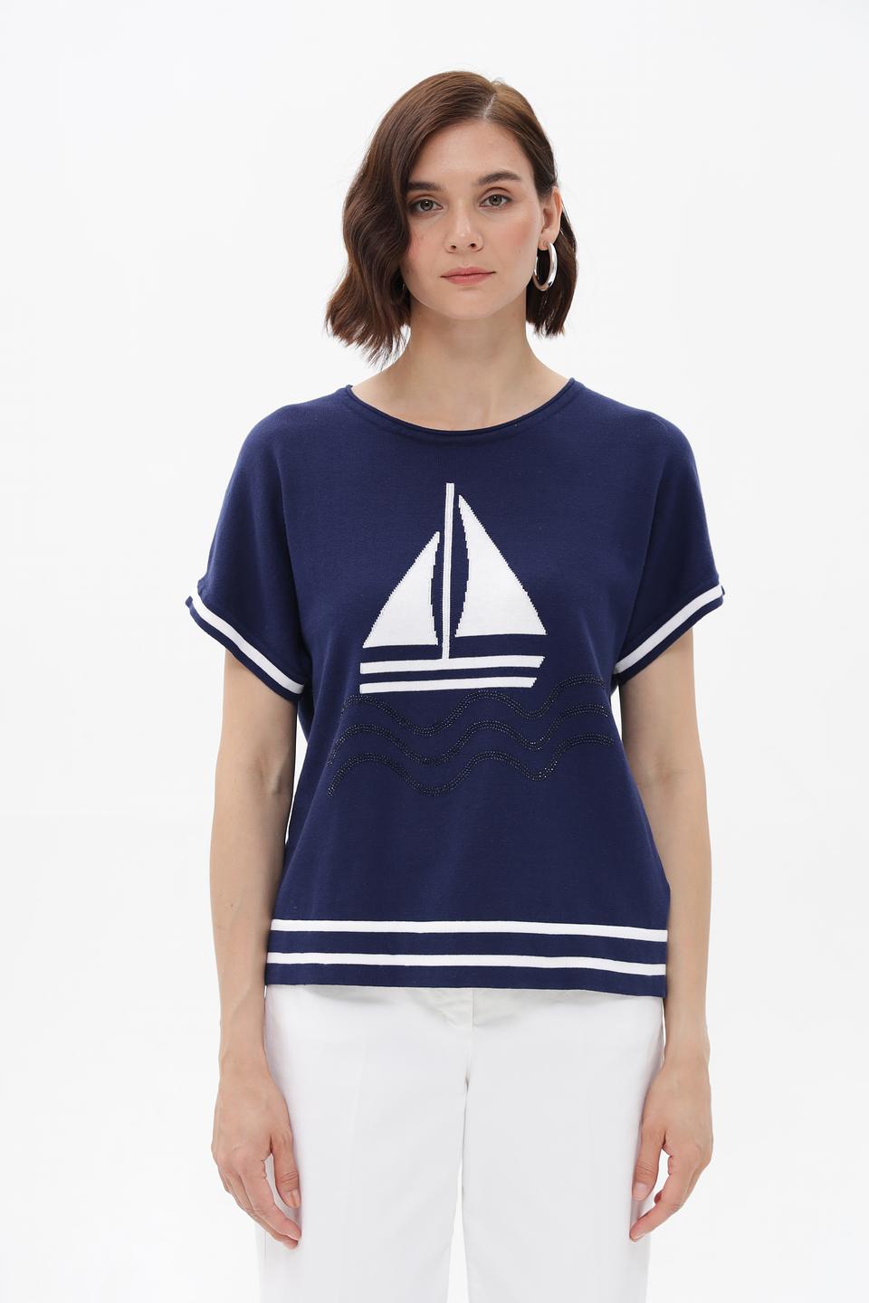 Пуловер Passioni с яхтой синий