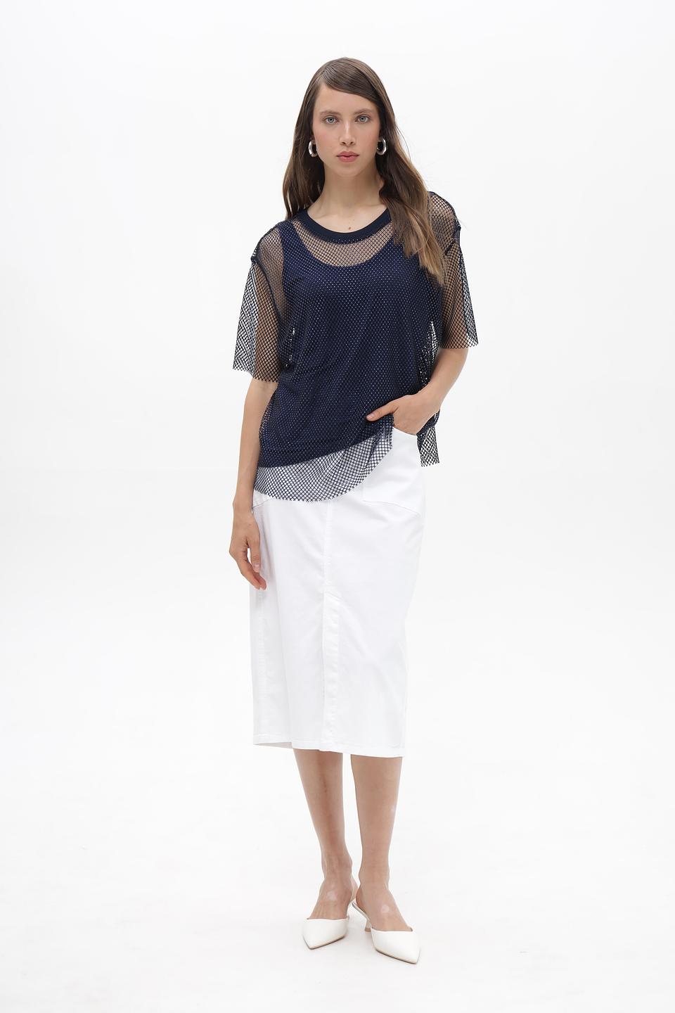 Блузка Lecomte сетчатая темно-синяя