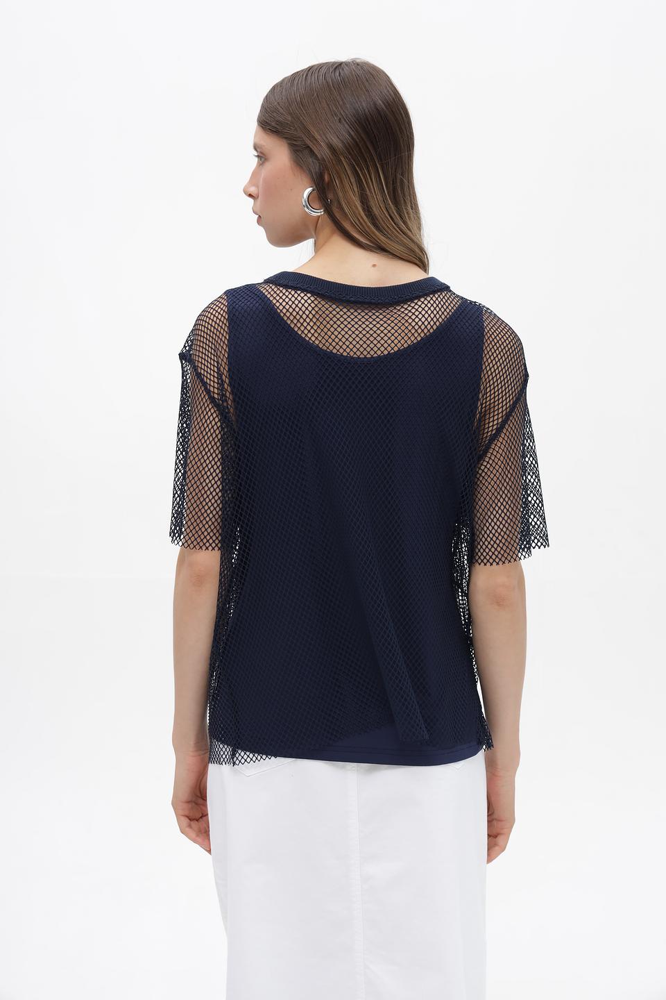 Блузка Lecomte сетчатая темно-синяя