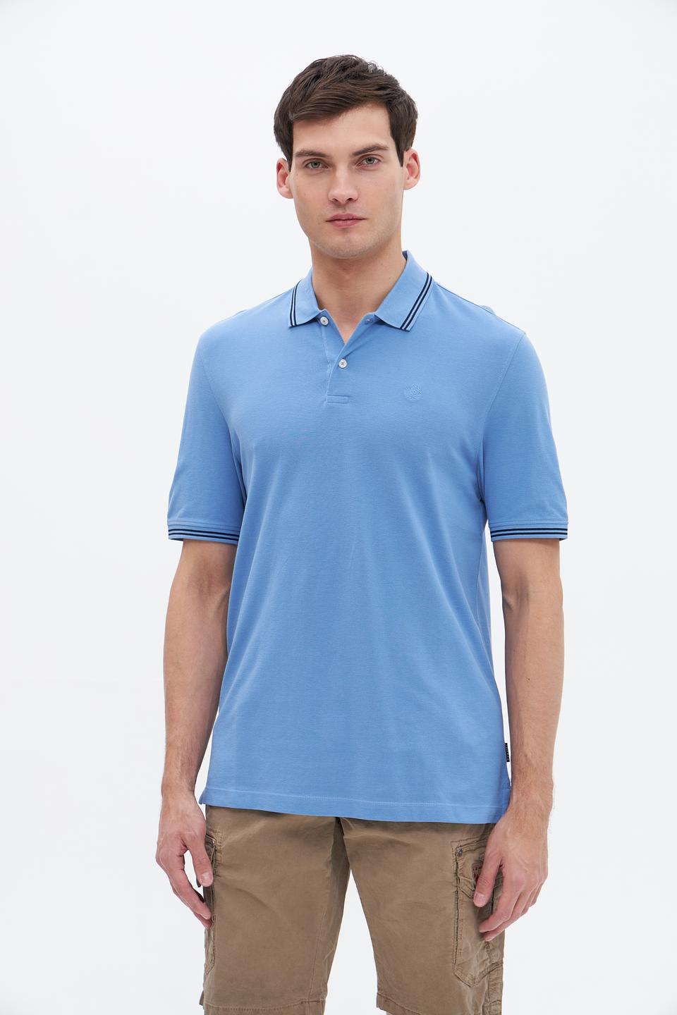 Поло Bugatti голубое с полоской