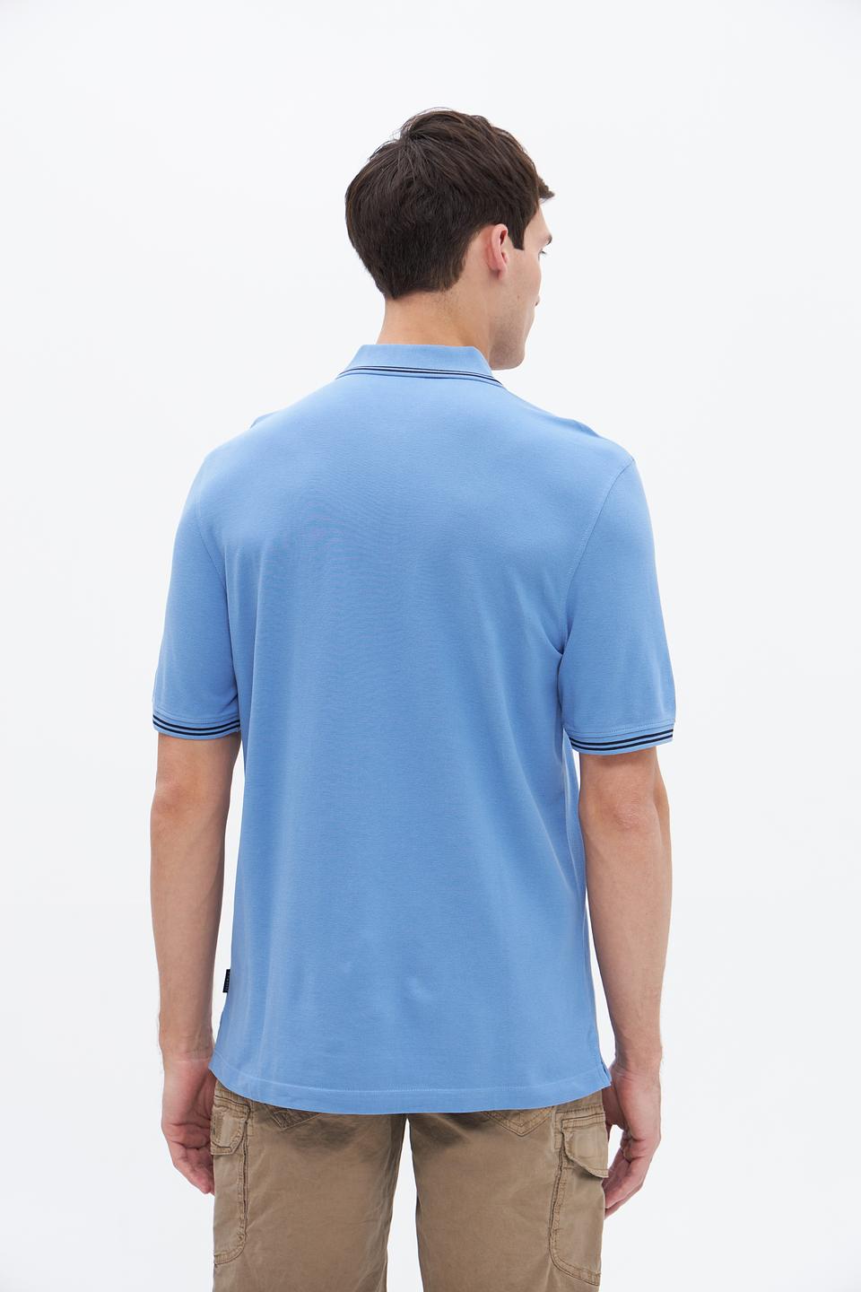 Поло Bugatti голубое с полоской
