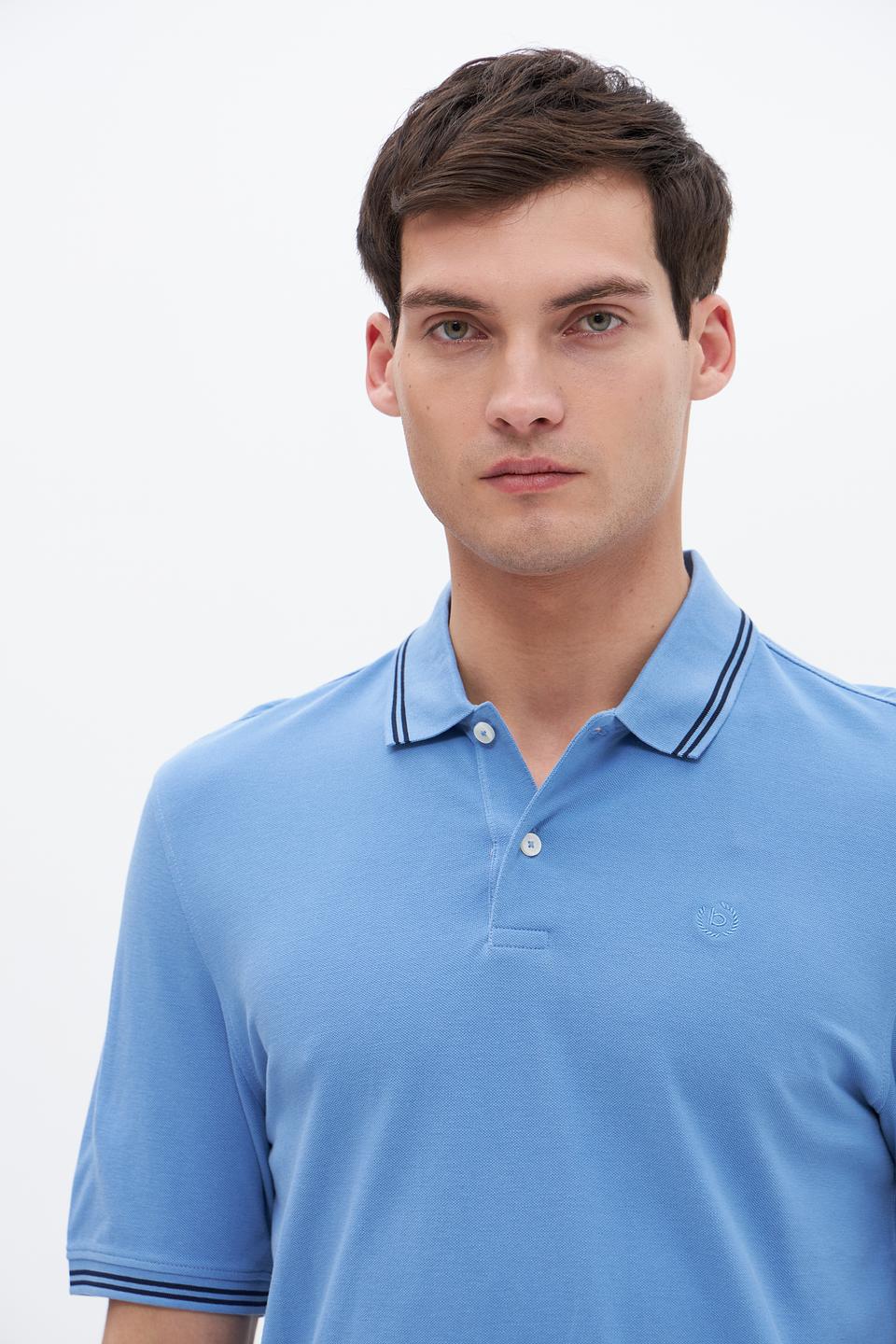 Поло Bugatti голубое с полоской