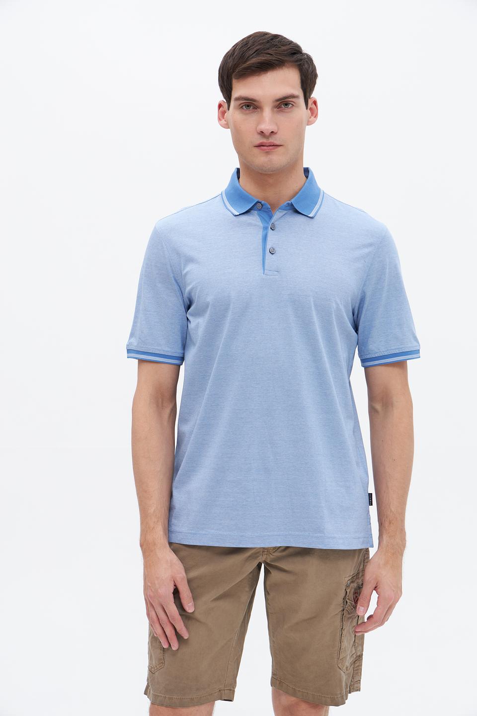 Поло Bugatti голубое с полоской