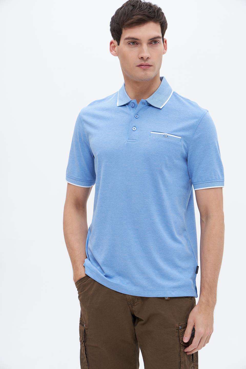 Поло Bugatti голубое с отделкой