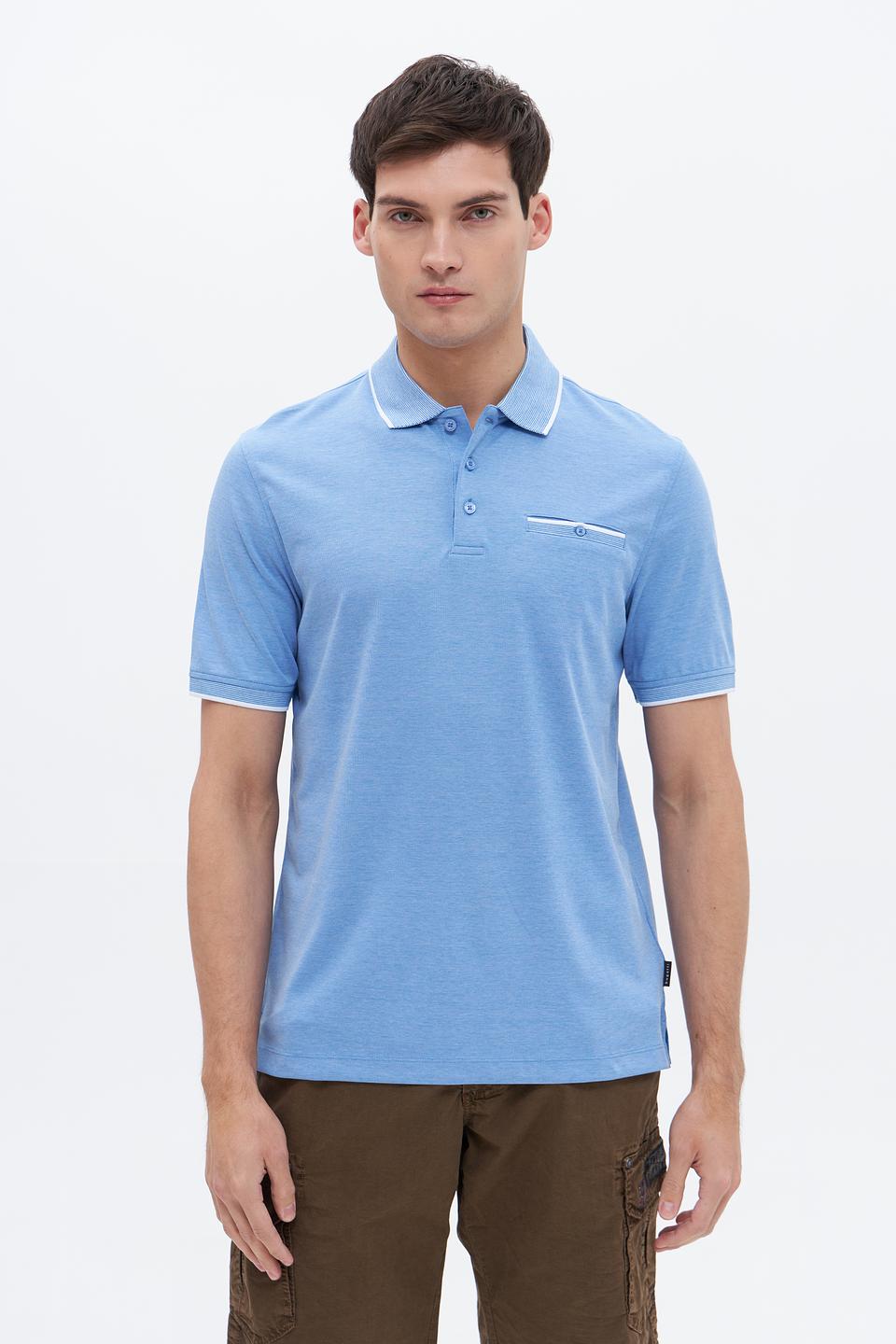 Поло Bugatti голубое с отделкой