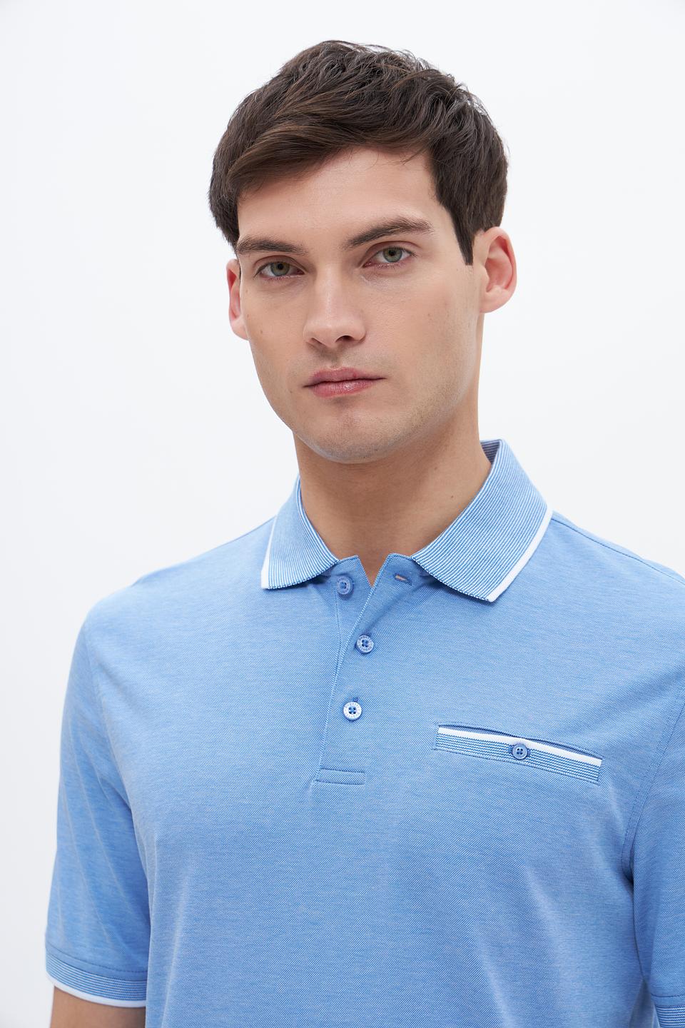 Поло Bugatti голубое с отделкой