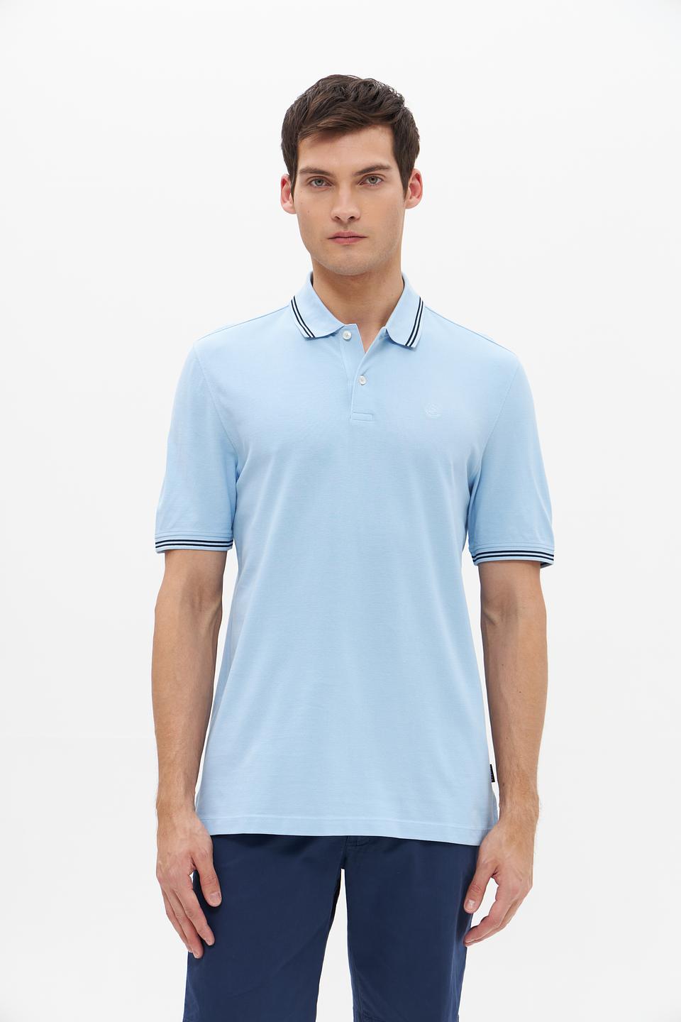 Поло Bugatti голубое с полоской