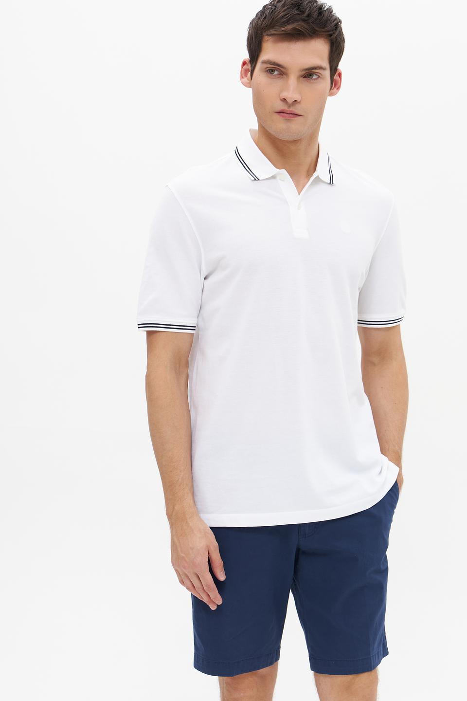Поло Bugatti белый с полоской
