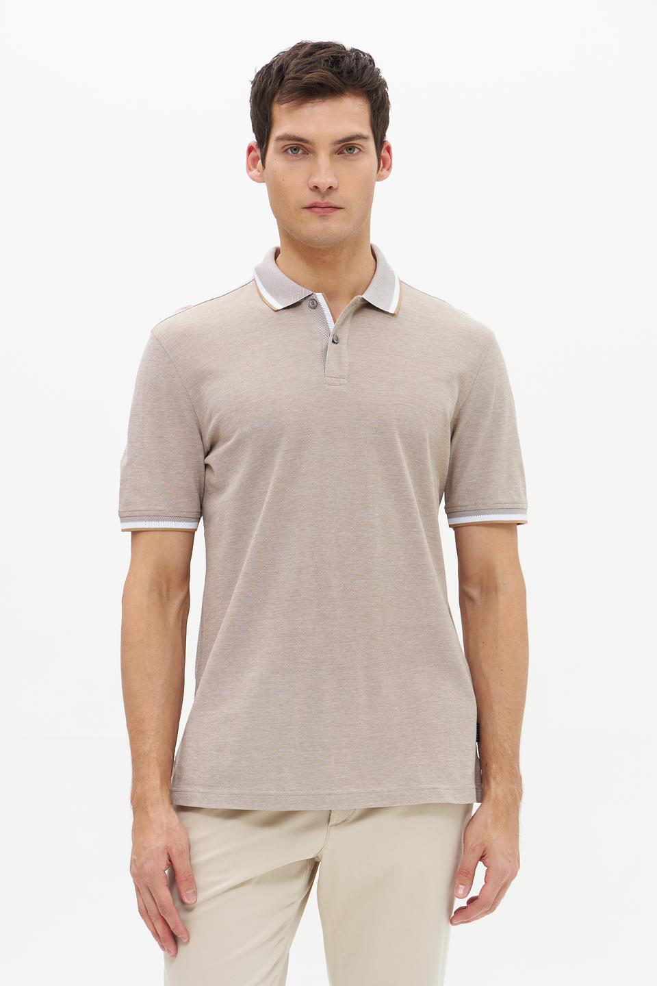 Поло Bugatti мужское бежевое с отделкой