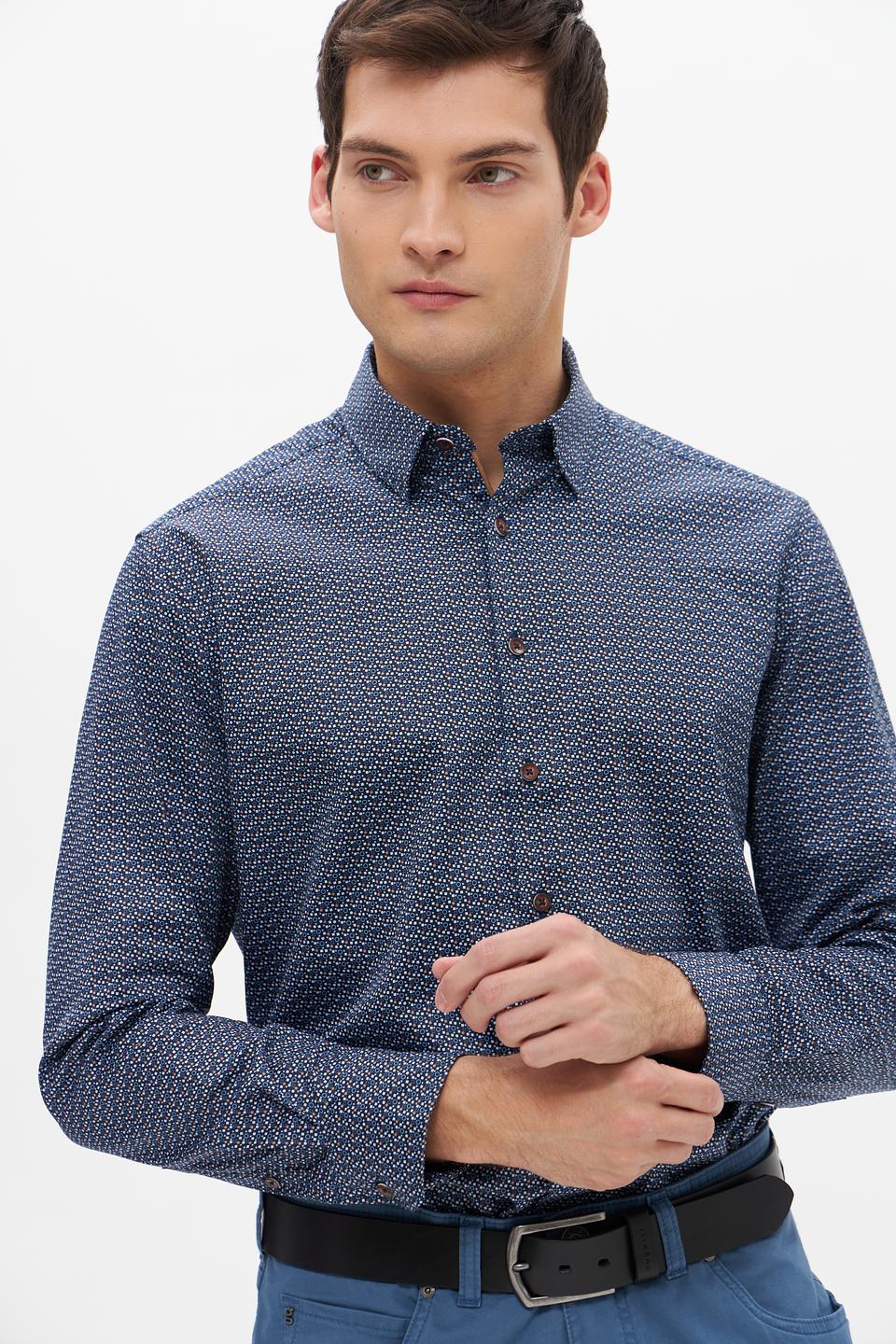 Рубашка Bugatti с принтом синий