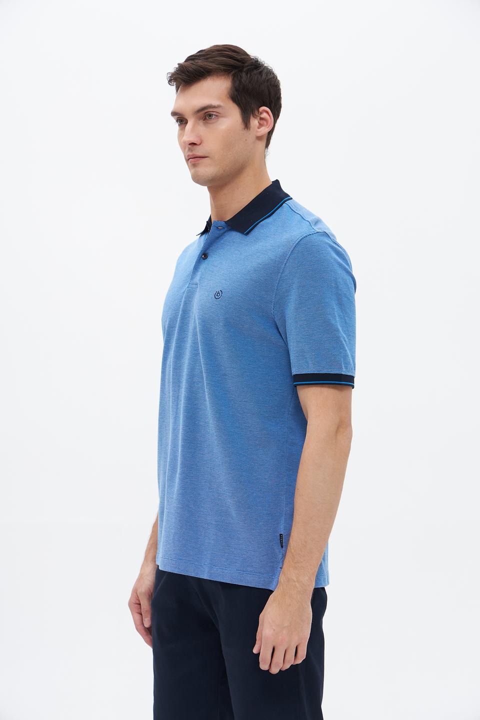 Поло Bugatti мужское голубое с тёмно-синим