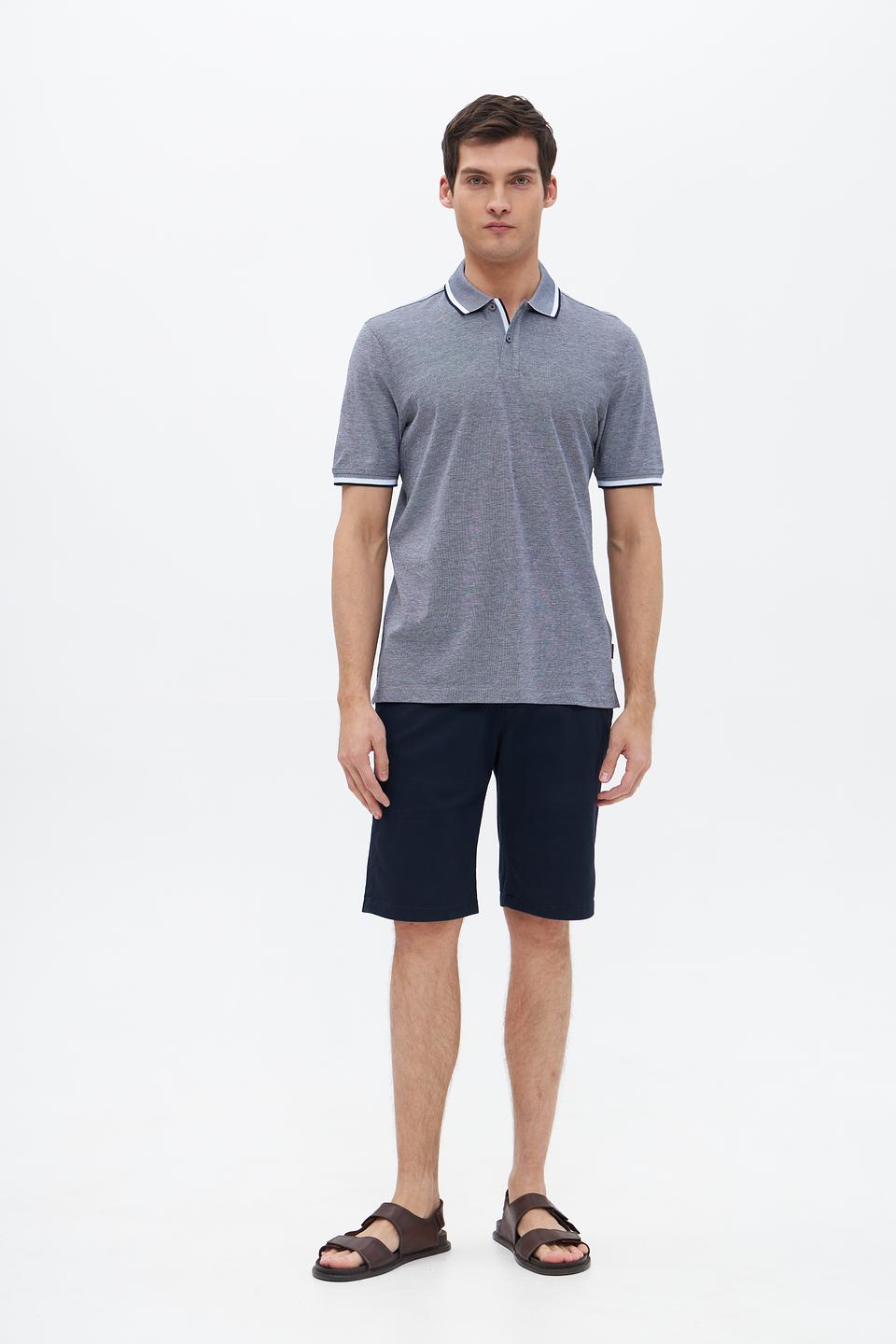 Поло Bugatti серое с белой отделкой