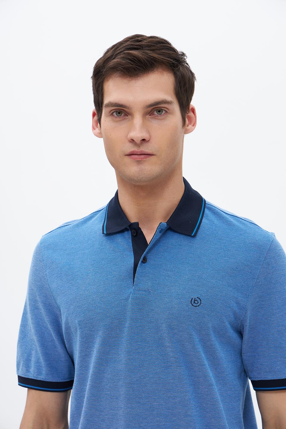 Поло Bugatti мужское голубое с тёмно-синим