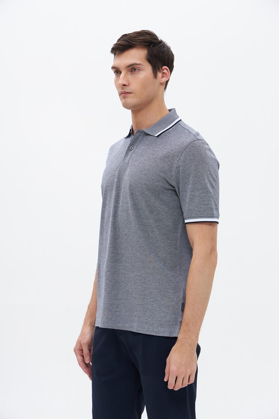 Поло Bugatti серое с белой отделкой