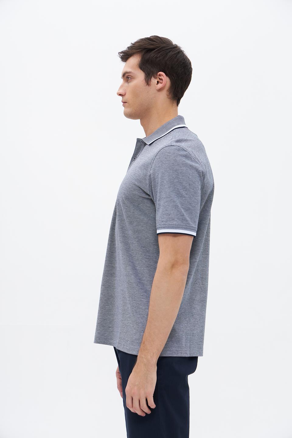 Поло Bugatti серое с белой отделкой