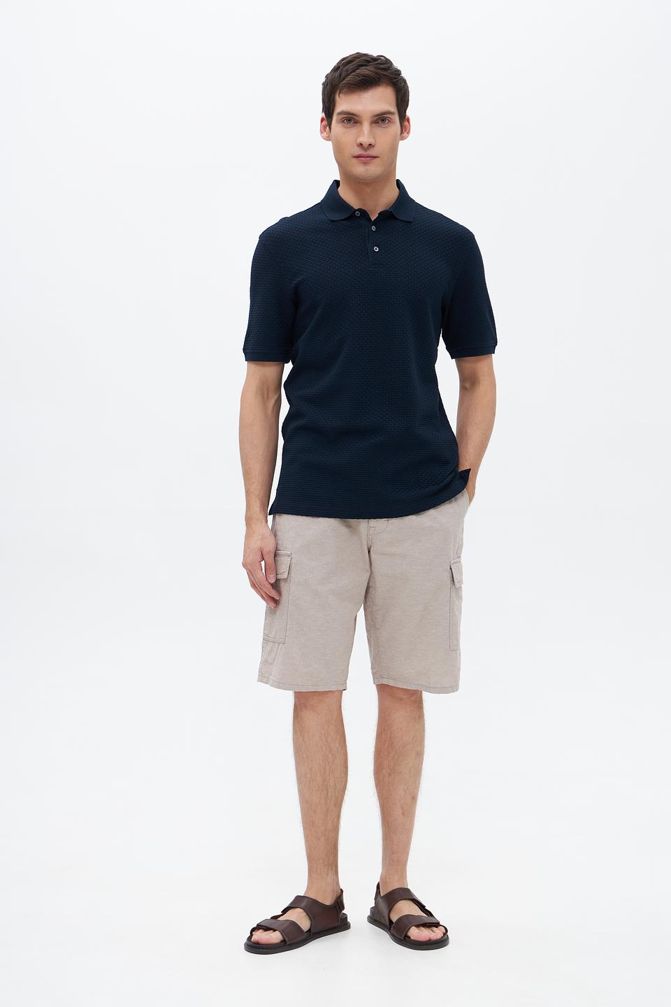 Поло Bugatti темно-синее с текстурой