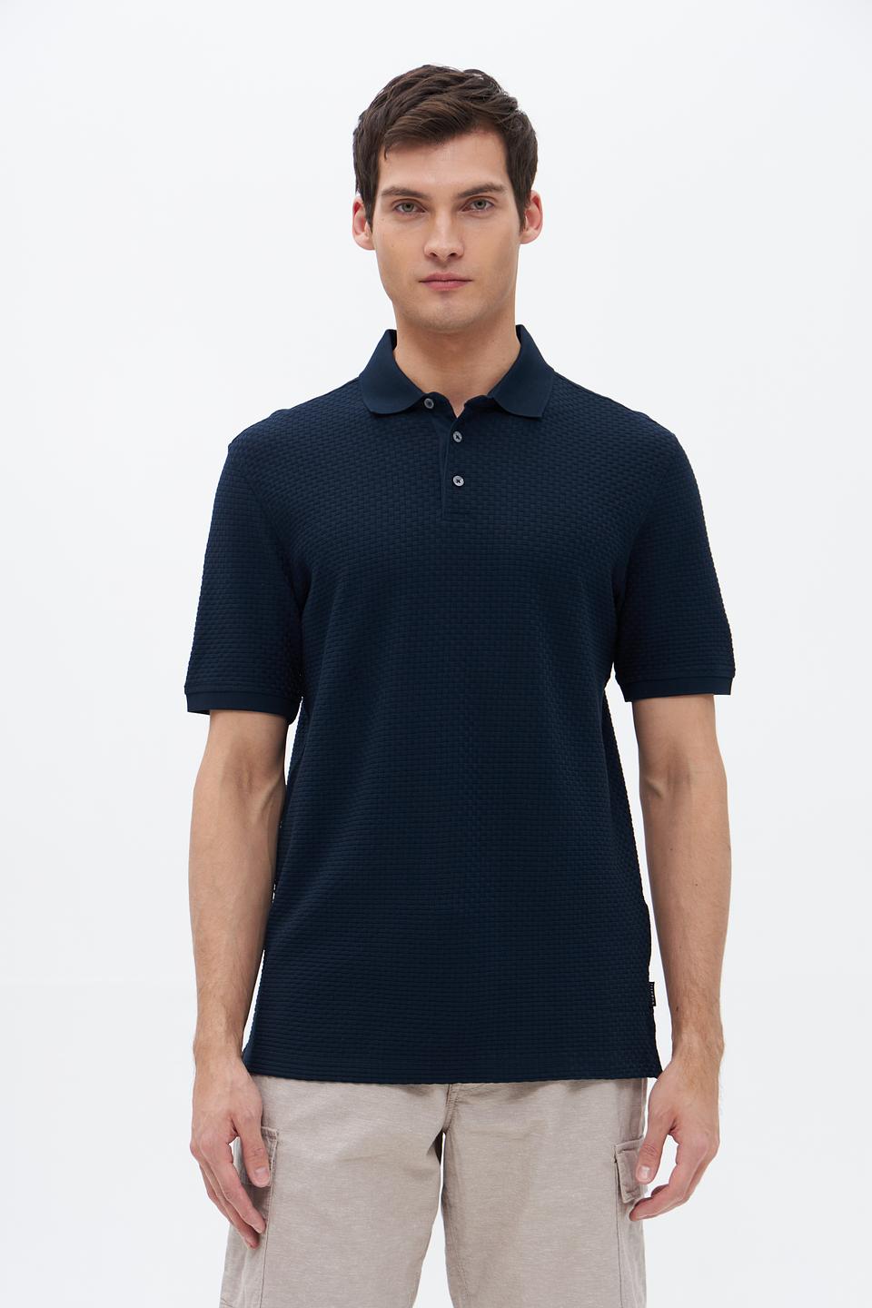 Поло Bugatti темно-синее с текстурой