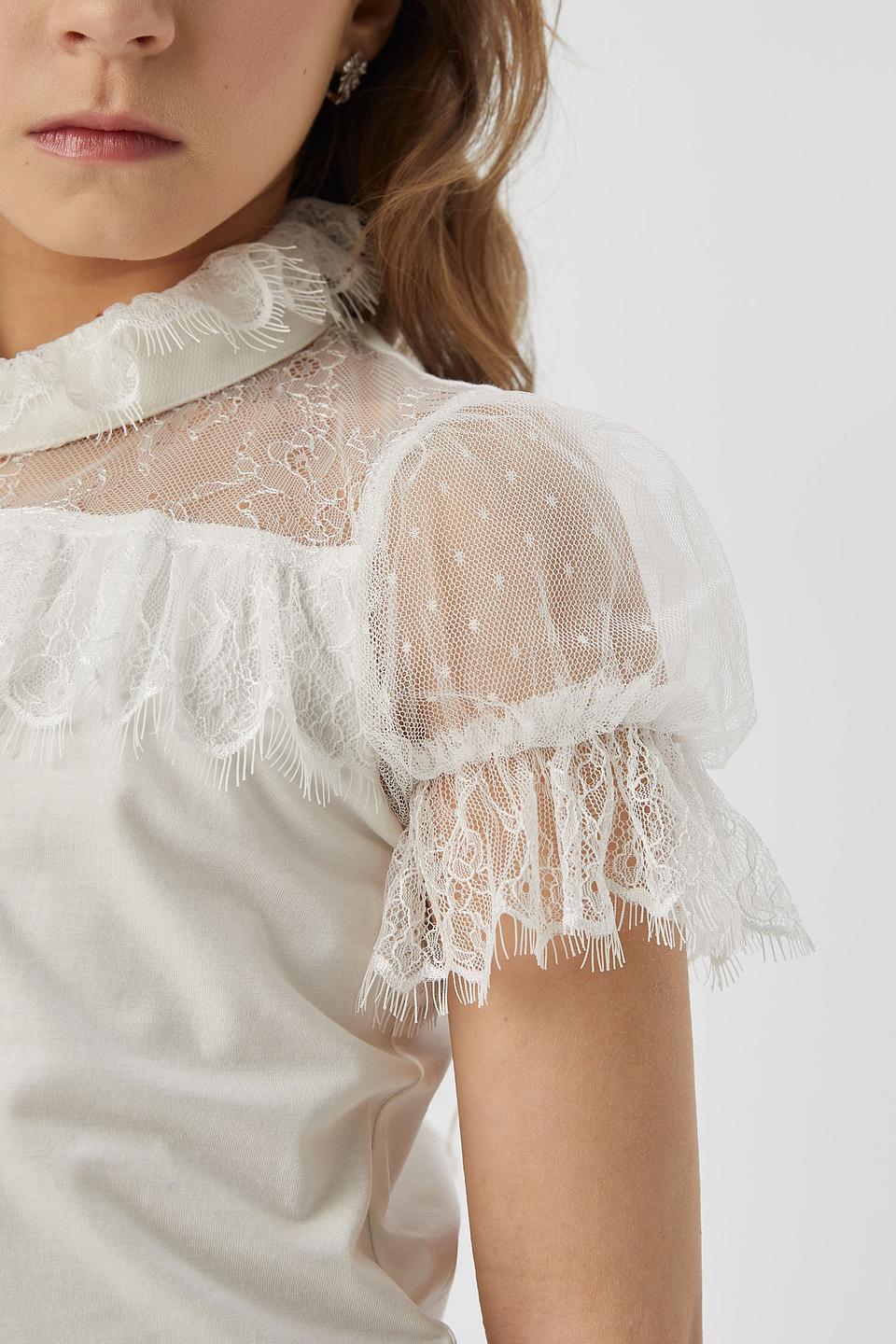 Блуза Choupette Белая с кружевом и объёмными рукавами