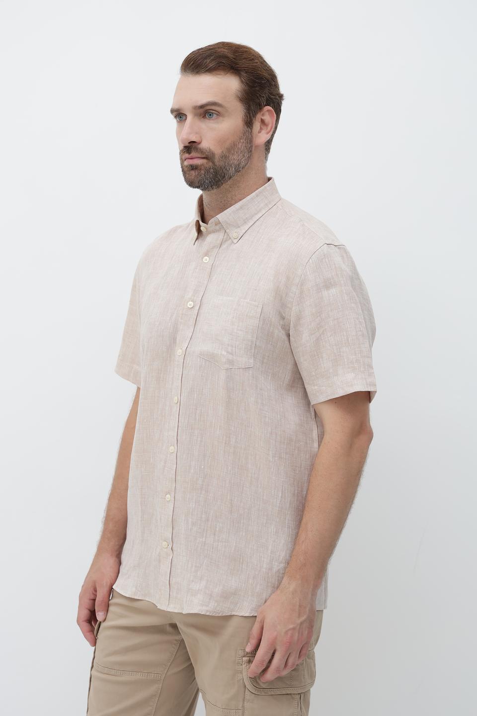 Рубашка кр Bugatti лен бежевый