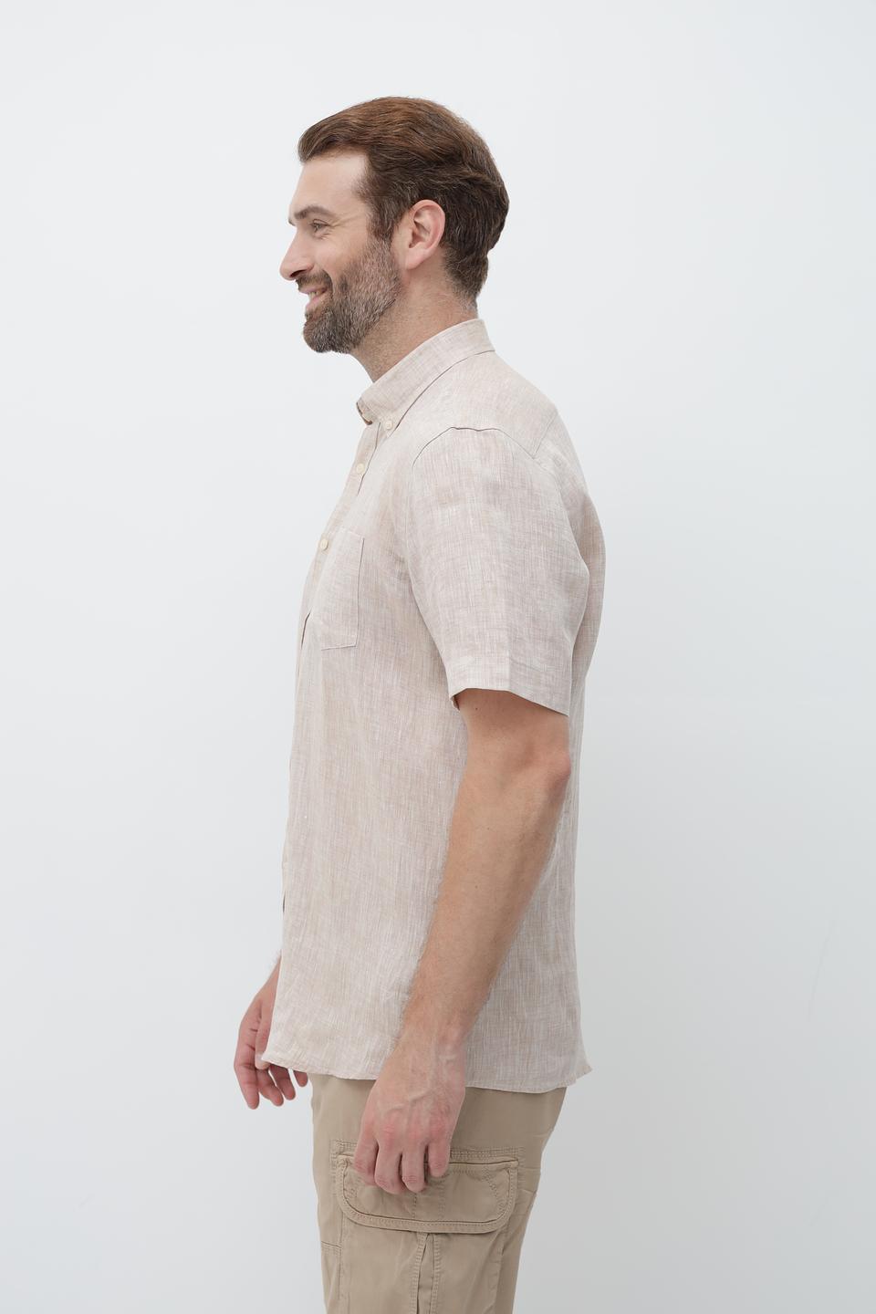 Рубашка кр Bugatti лен бежевый