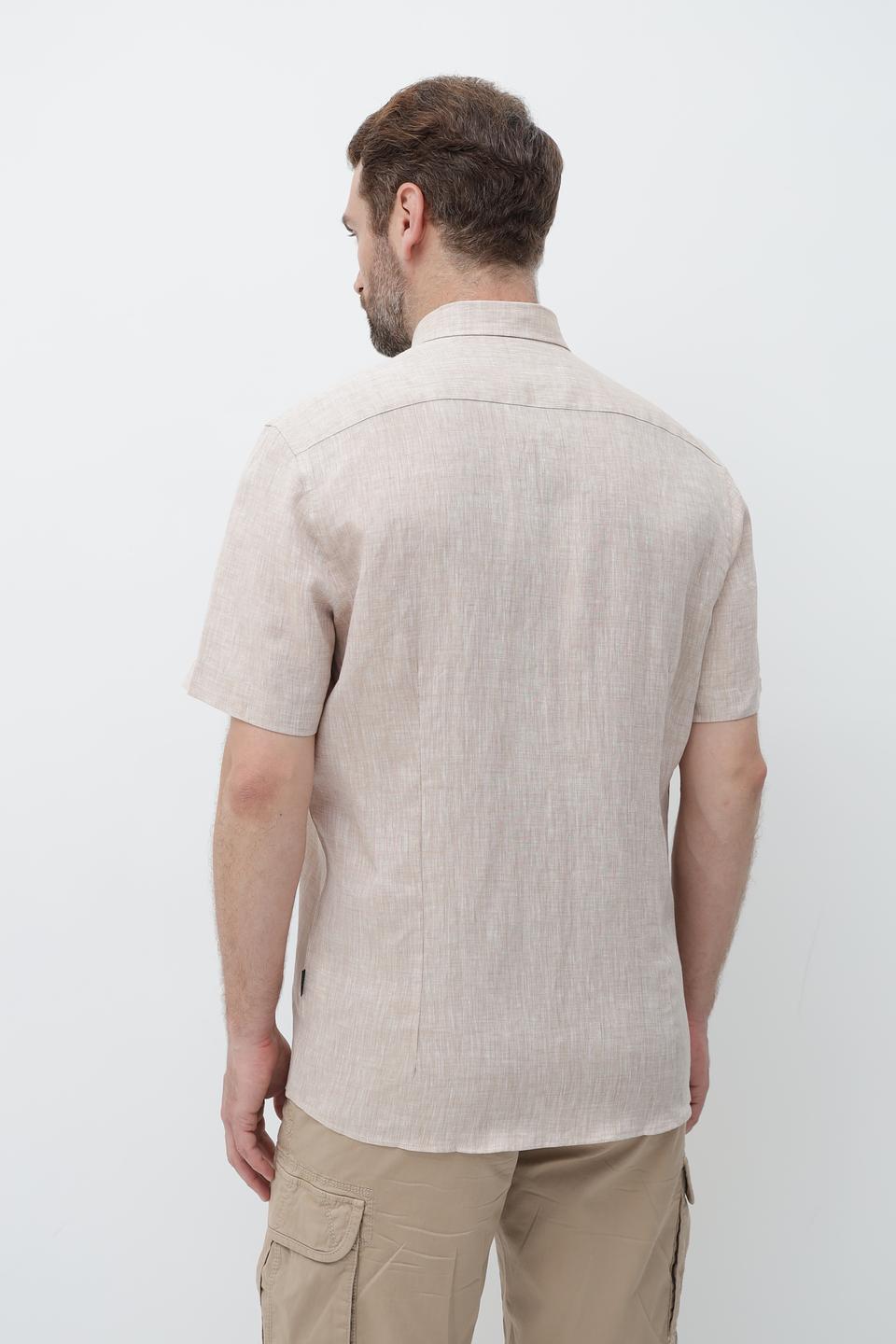 Рубашка кр Bugatti лен бежевый