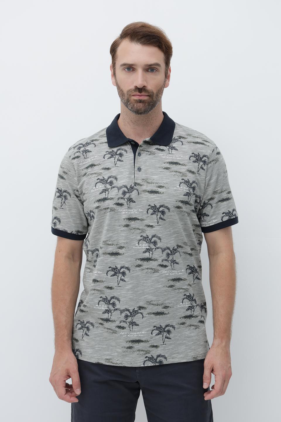 Поло Casa Moda с принтом пальм серый