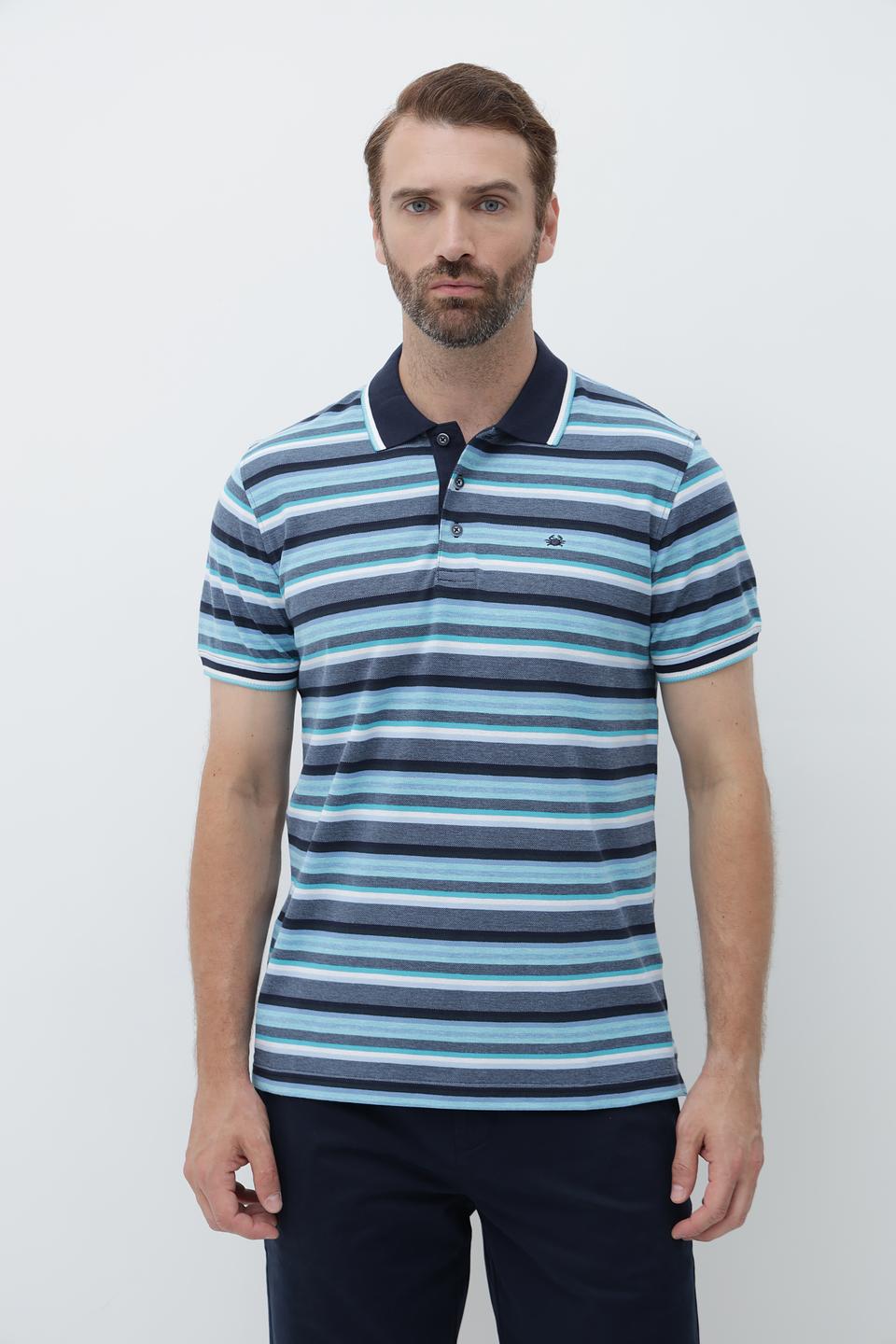 Поло Granchio в полоску синий