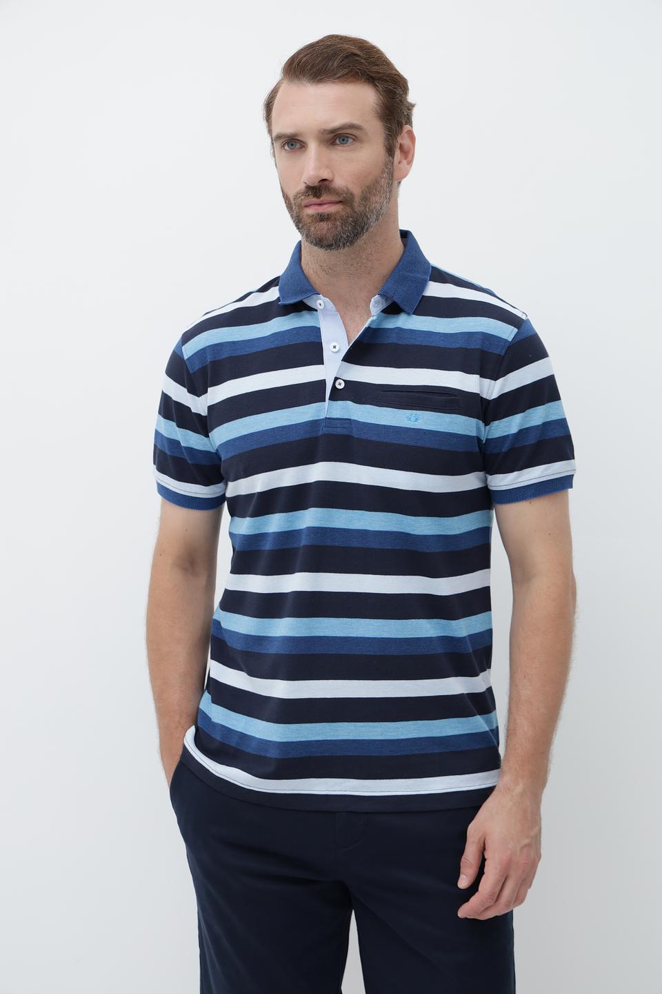 Поло Granchio в полоску синий