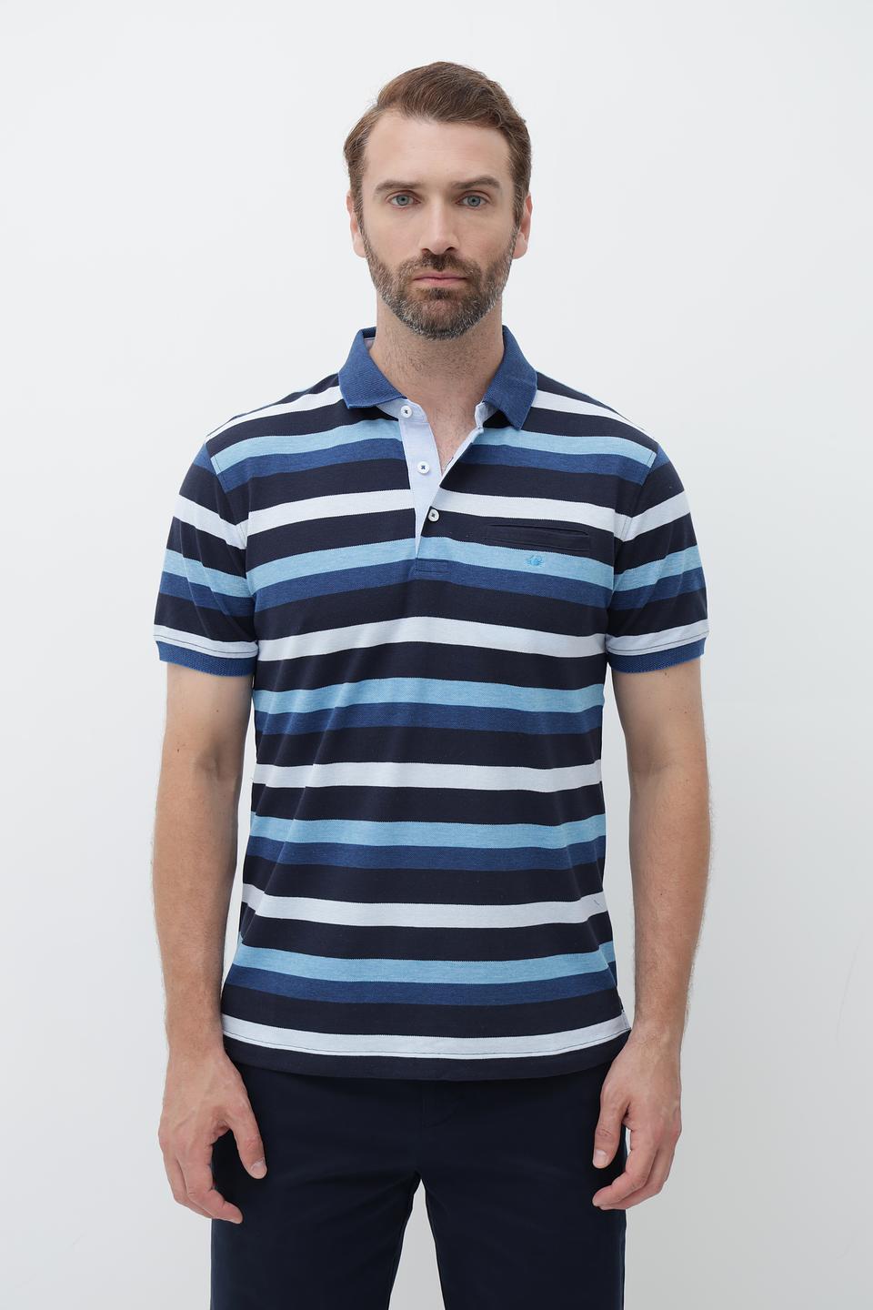 Поло Granchio в полоску синий