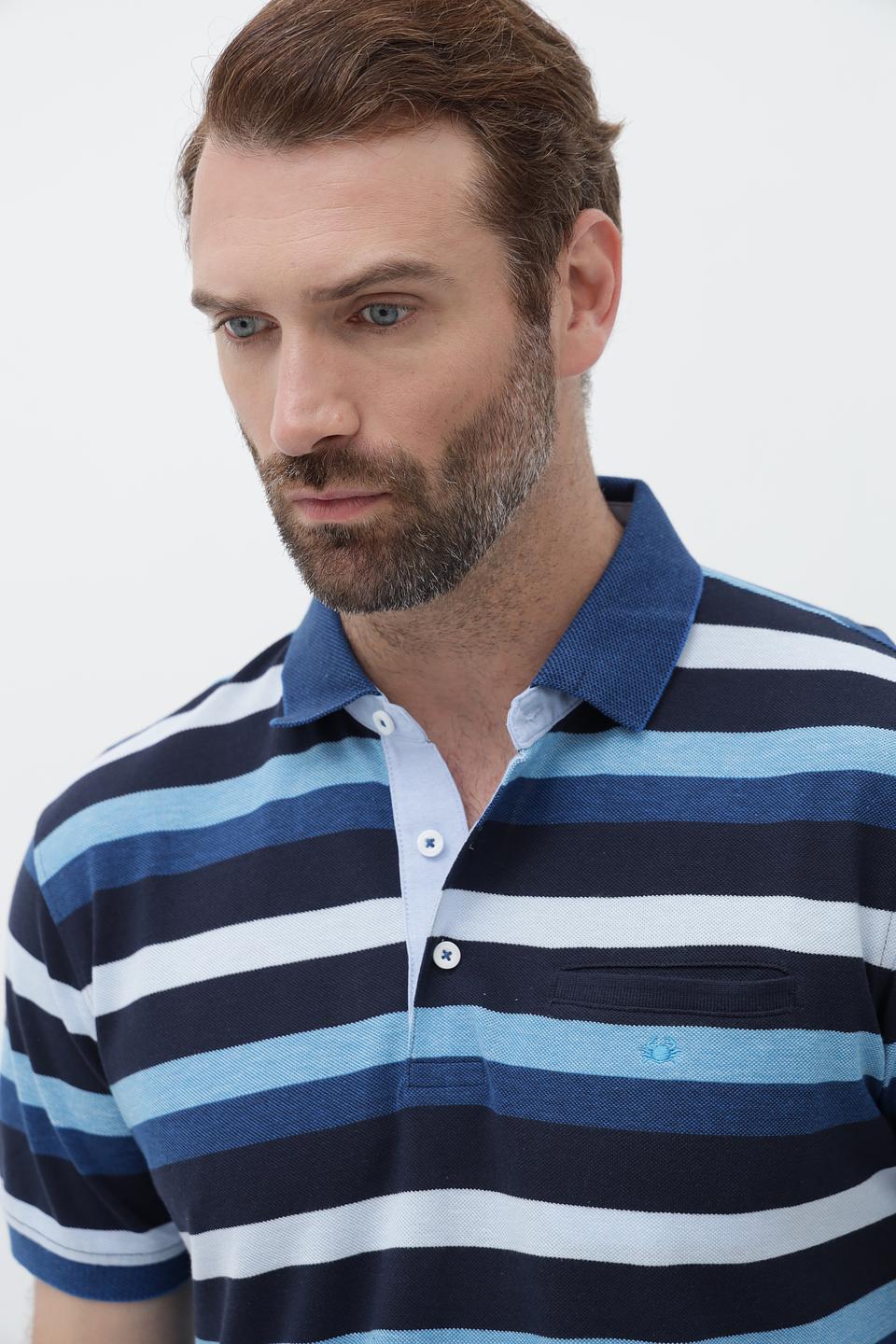 Поло Granchio в полоску синий