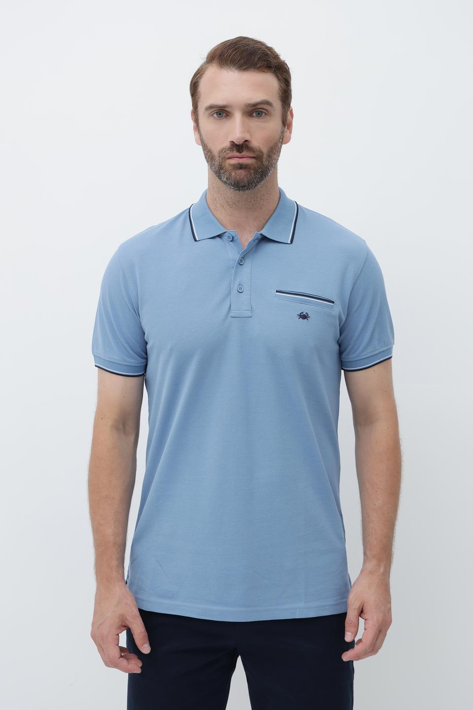 Поло Granchio голубое с карманом