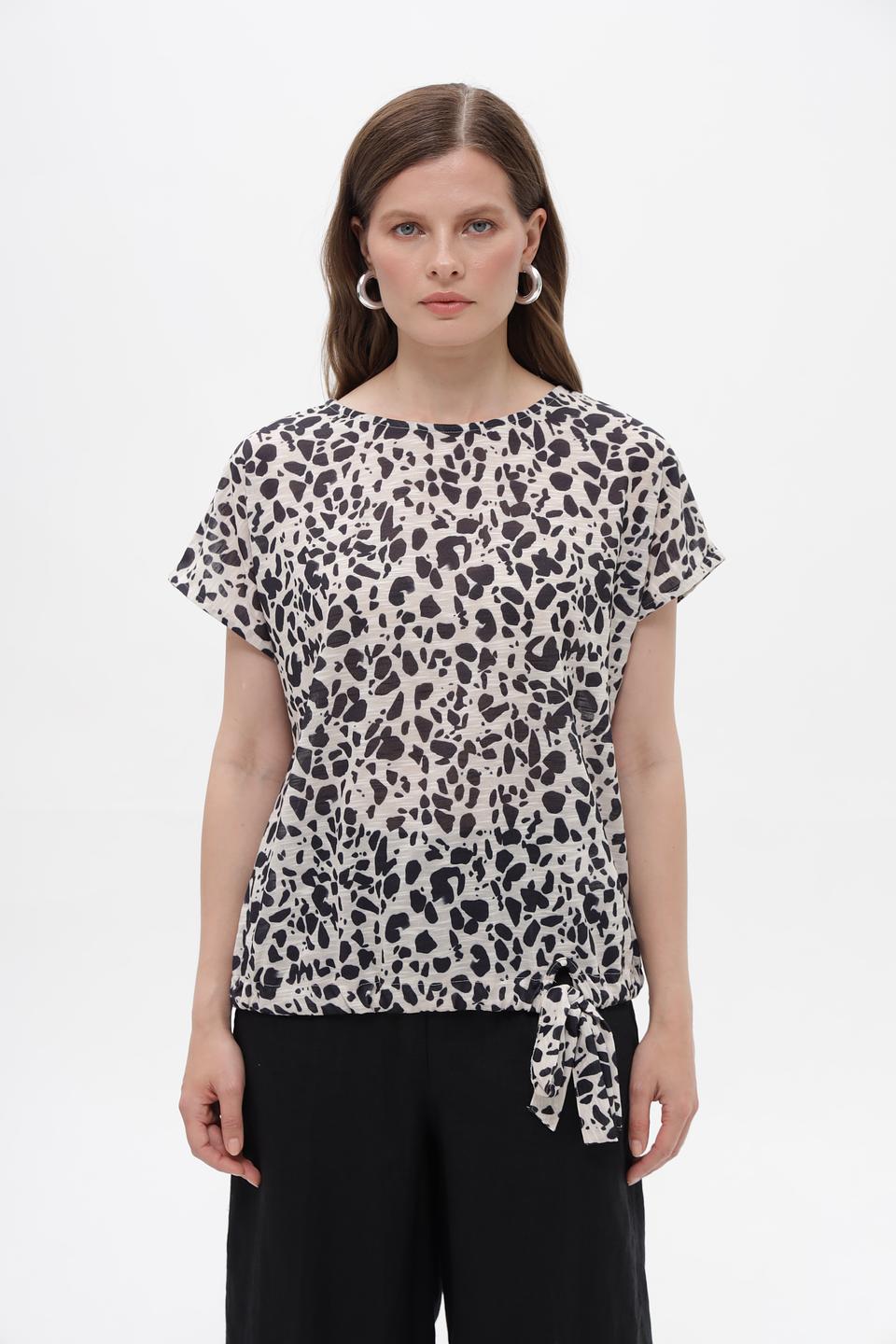 Блуза Taifun с принтом и завязкой чёрно-белая
