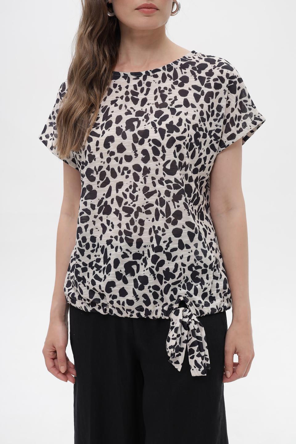 Блуза Taifun с принтом и завязкой чёрно-белая
